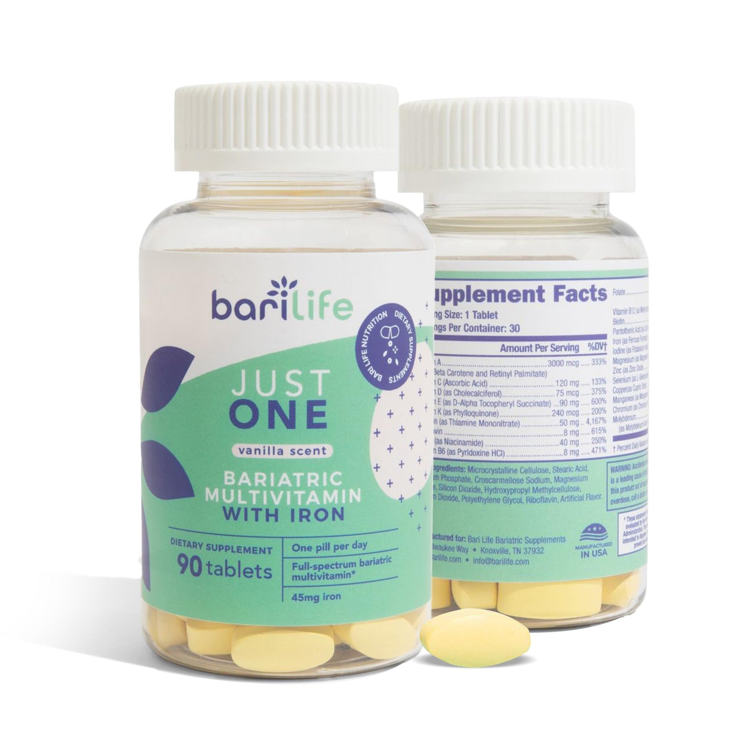 Bari Life Just One - Once Daily Bariatric Multivitamin with Iron Tablet, 30 Count