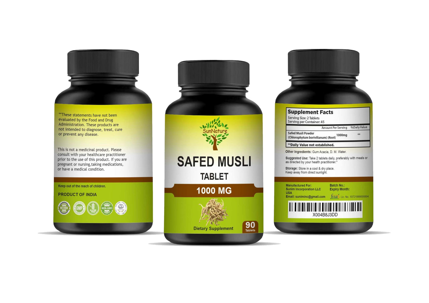 SunNature Safed Musli 1000 mg Tablets, 90 Tablets