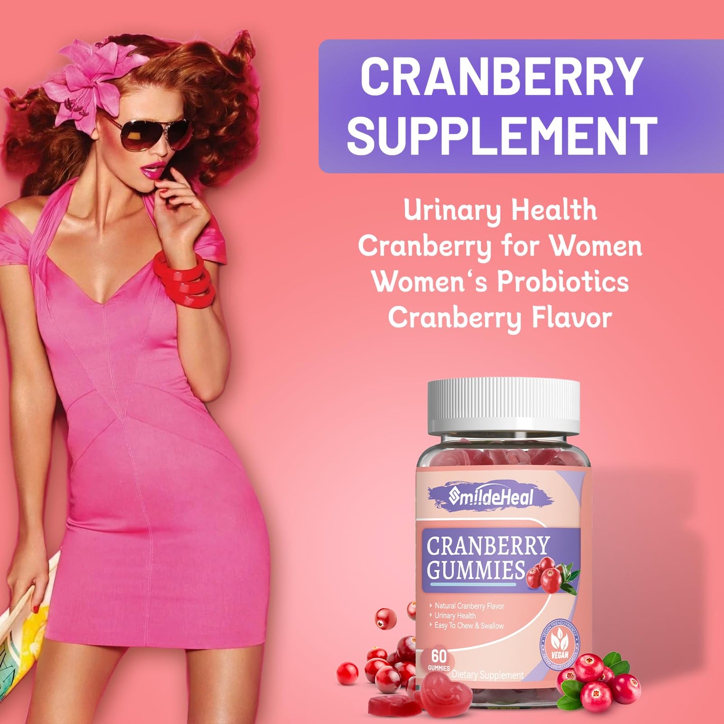 SmildeHeal Cranberry Gummies Gummy 60 Count