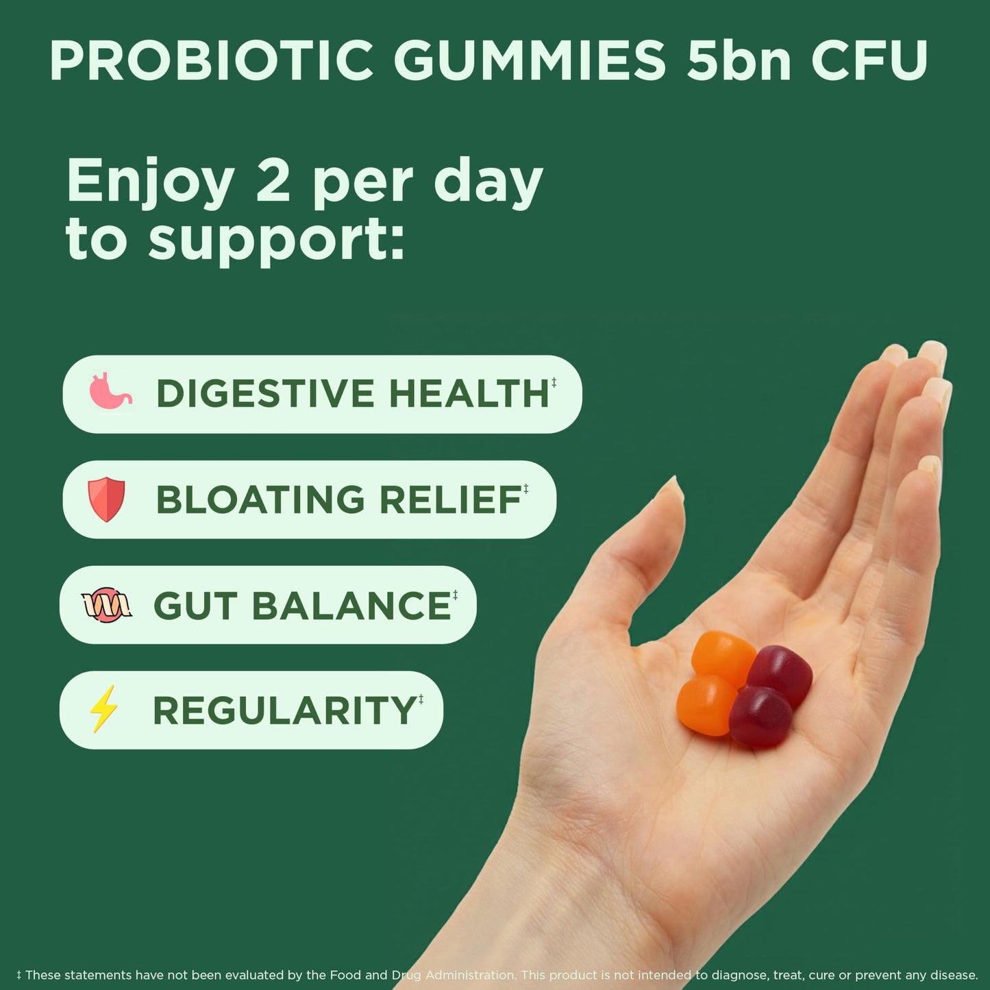 Yuve Natural Sugar Free Probiotic Gummies 5 Billion CFU, 60 Count