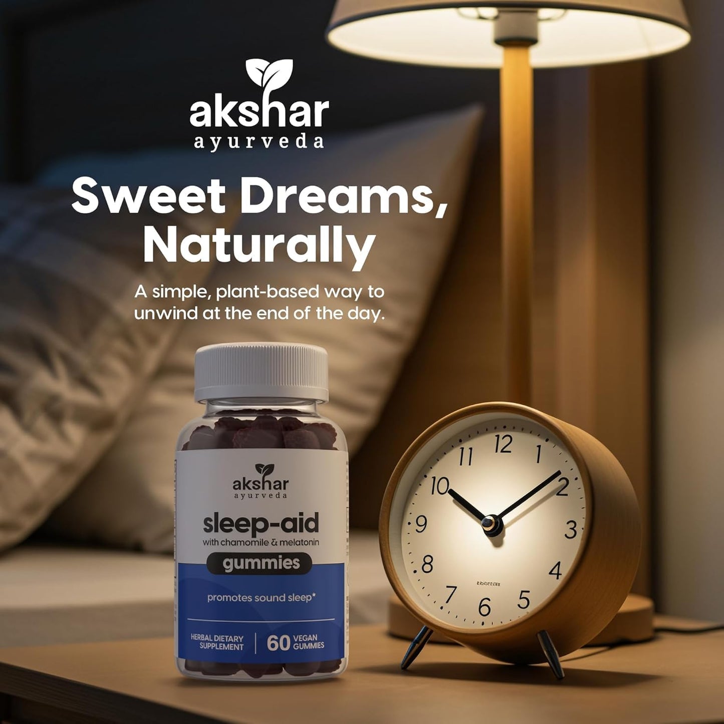 AKSHAR Ayurveda Sleep Gummies for Adults with Melatonin, Chamomile, Passionflower and Lemon Balm, 3mg Melatonin Gummies, 120 Count