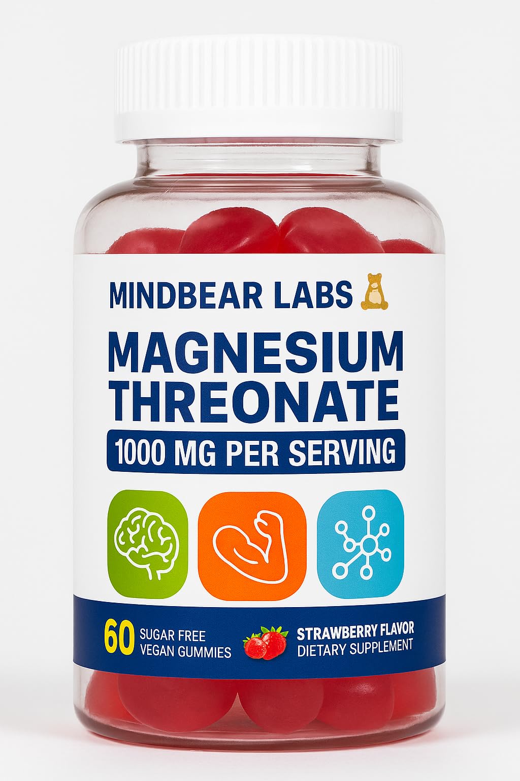 MINDBEAR LABS Magnesium Threonate Gummies, 1000mg, 60 Count