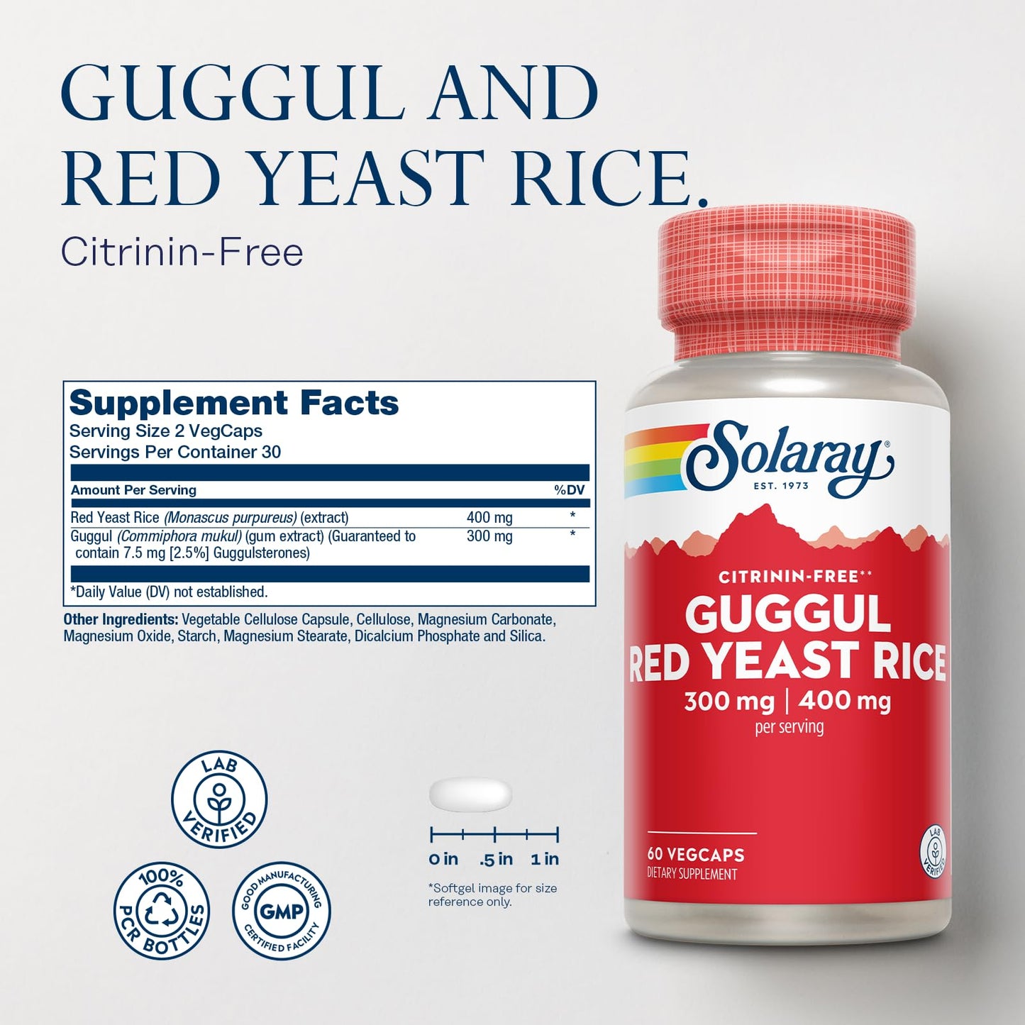 SOLARAY Guggul Gum Extract & Red Yeast Rice Capsules, 60 Count