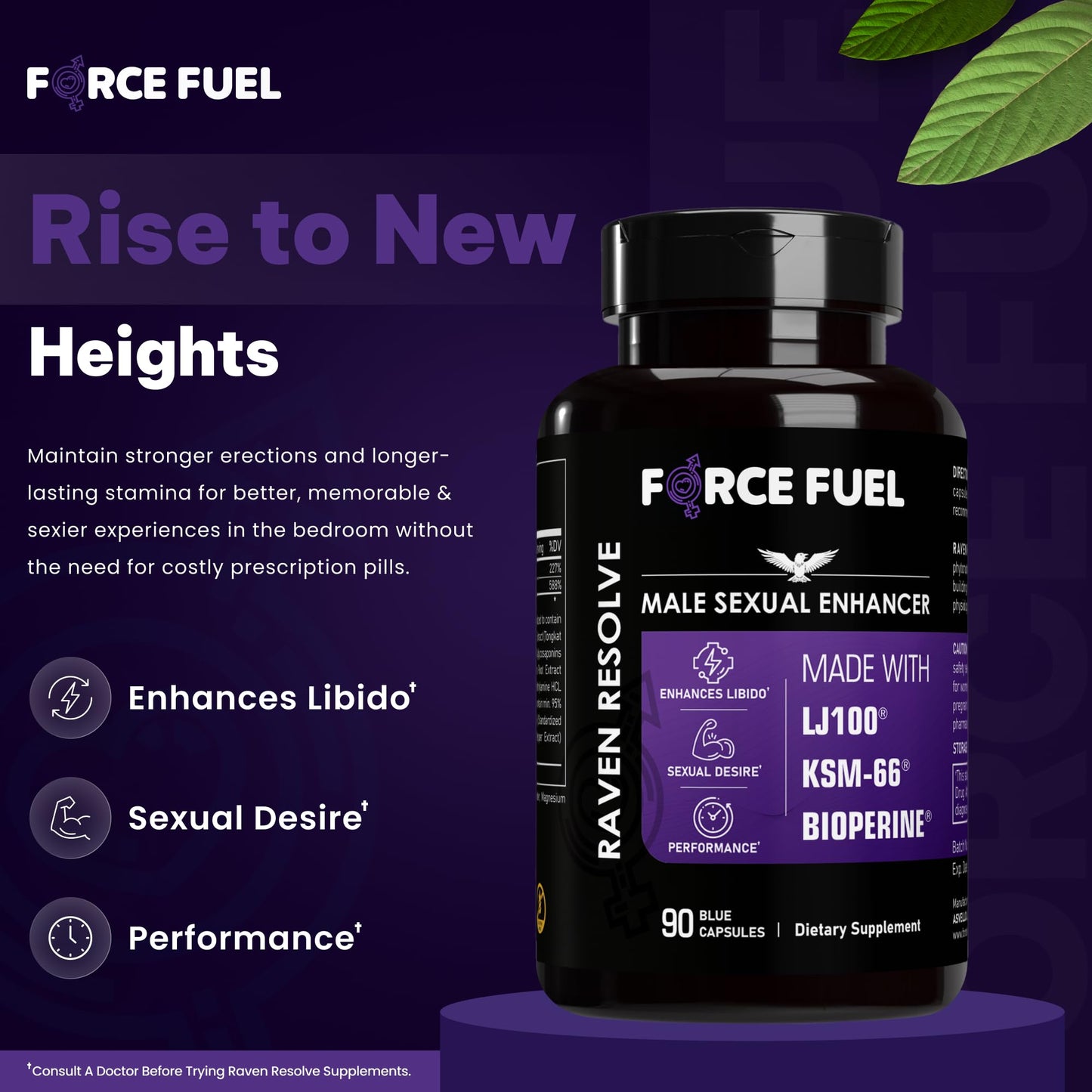 FORCE FUEL Raven Resolve Sex Pills for Men Capsule 90 Count