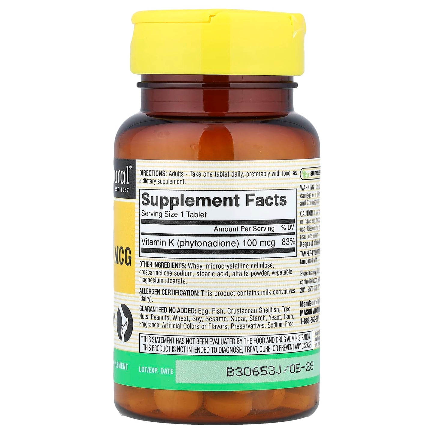 MASON NATURAL Vitamin K Tablet, 100 Tablets