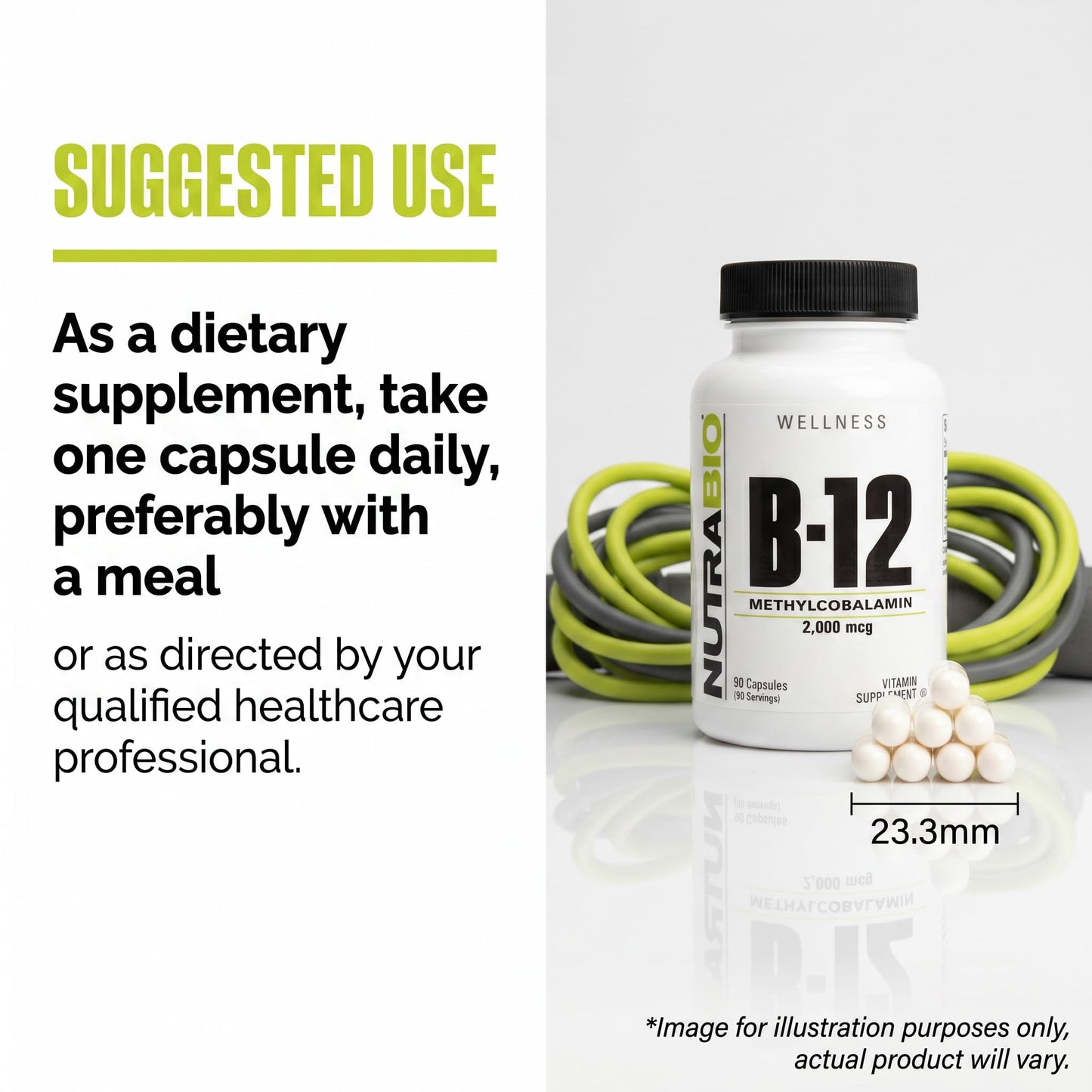 NutraBio Methyl B-12 Vitamin Supplement 2000mcg Capsules 90 Count