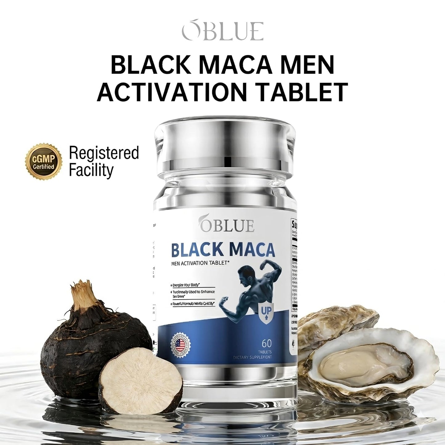 OBLUE Black Maca Men Activation Supplement Tablets 60 Count
