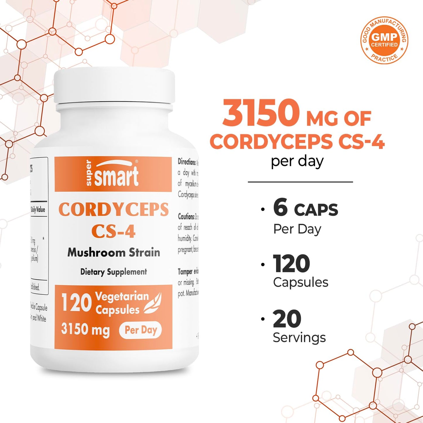 Supersmart Cordyceps Cs-4 3150mg per Day (High Strength) Capsules, 120 Count