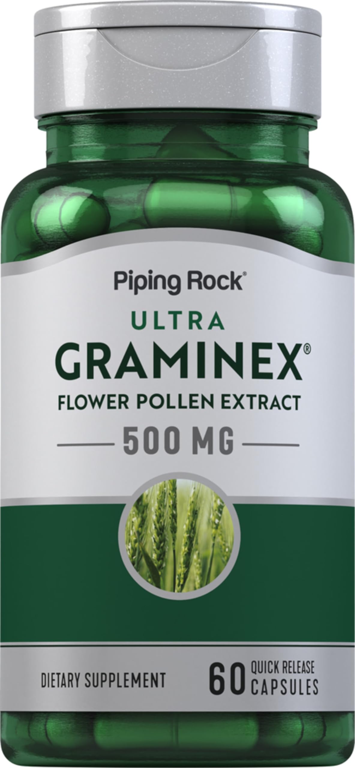 Piping Rock Graminex Flower Pollen Extract 500mg Capsules, 60 Count