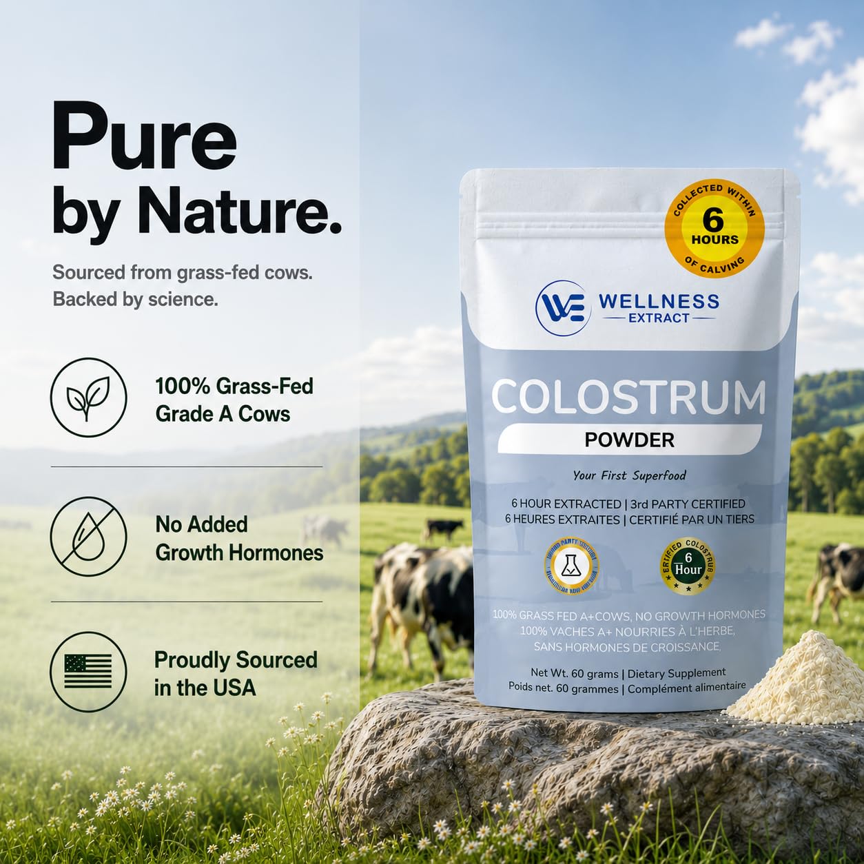 WELLNESS EXTRACT Bovine Colostrum Powder with Lactoferrin, 2.12 oz