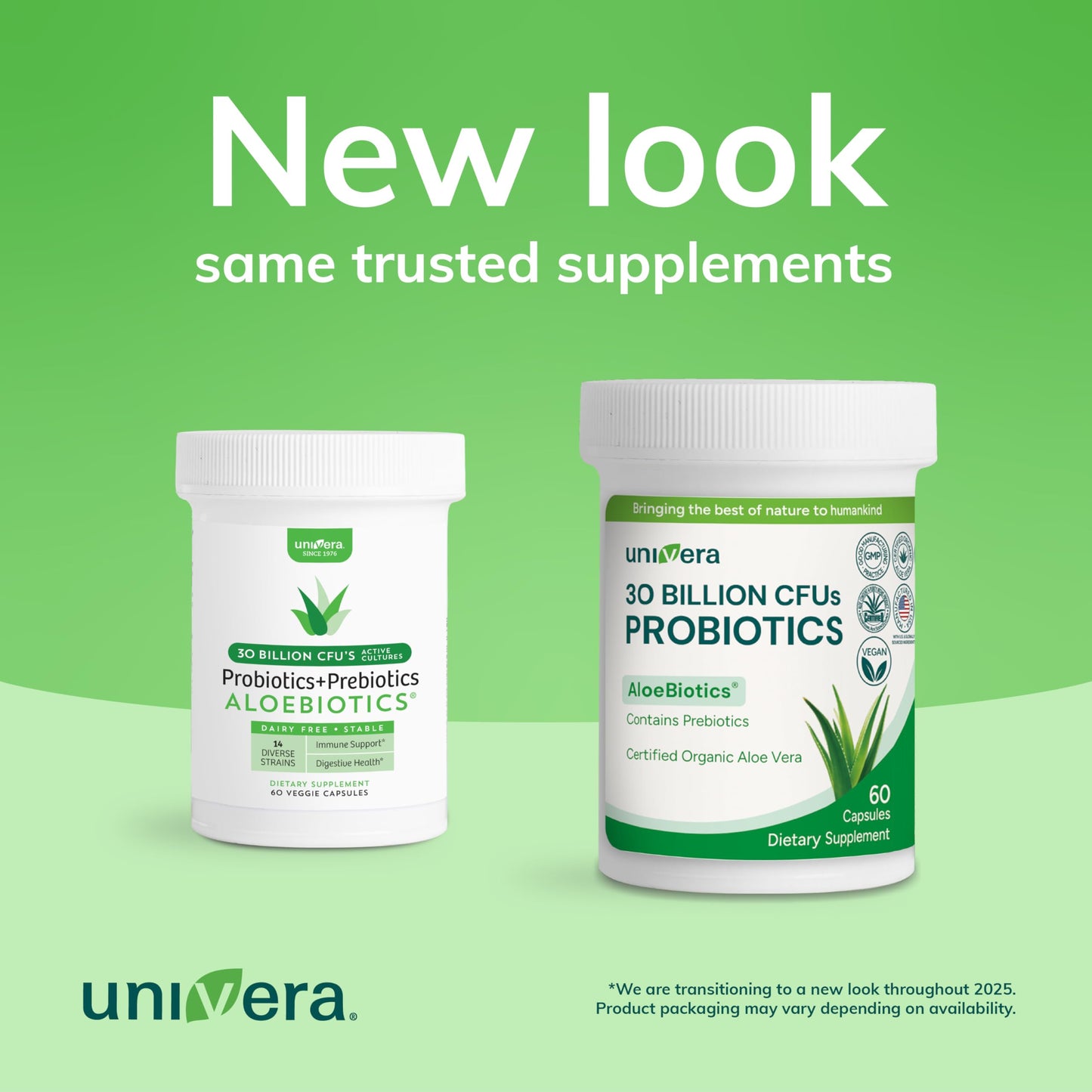 Univera Probiotics and Prebiotics AloeBiotics 30 Billion CFUs with Organic Aloe Vera, 14 Strains, Digestive Enzymes for Adults - Vegan Capsules, 60 Count