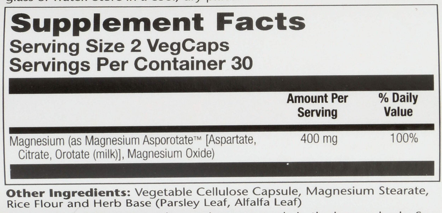 Solaray Magnesium Asporotate 400mg Vegetarian Capsules, 60 Count