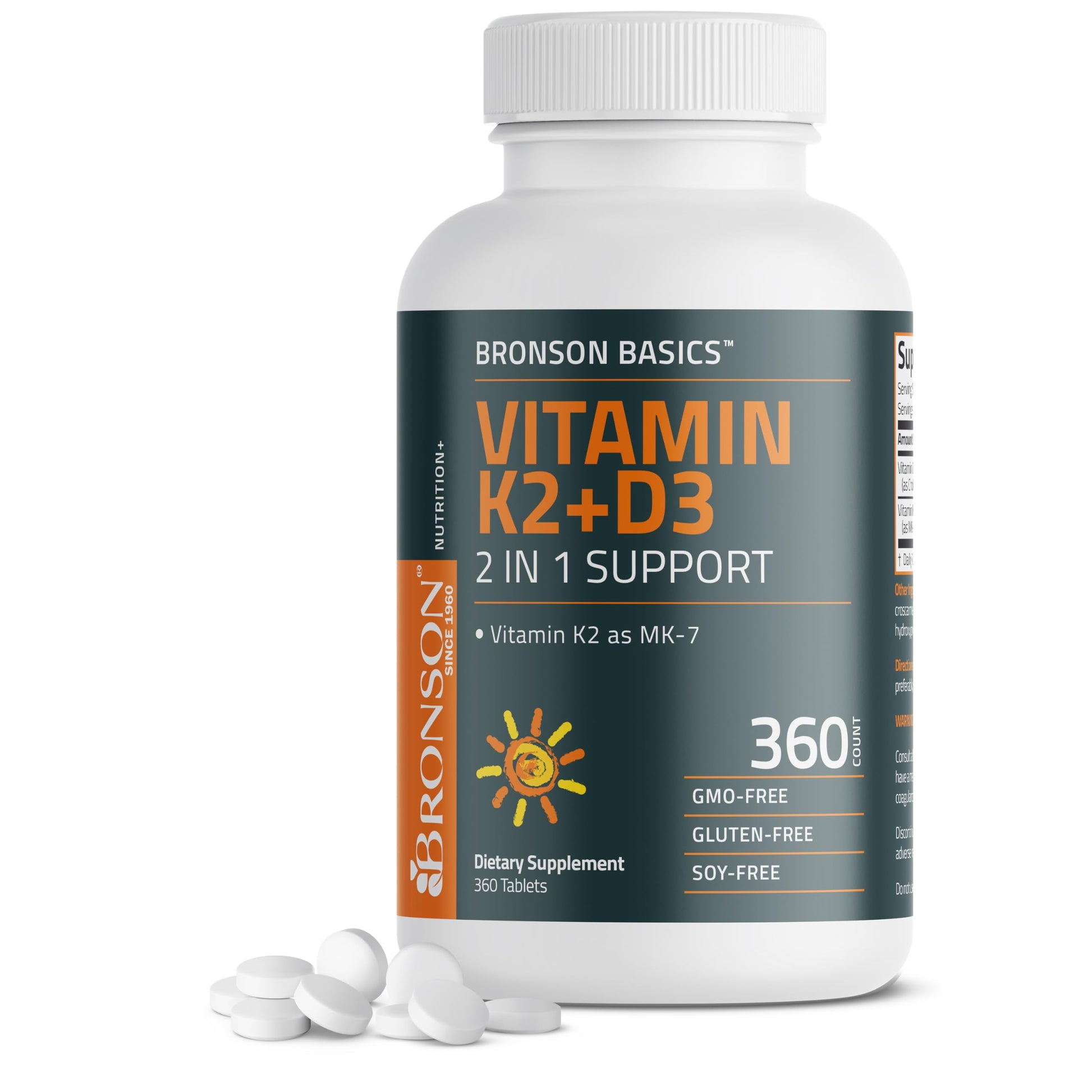 Bronson Vitamin K2 D3 (MK7) Supplement 360 Tablets