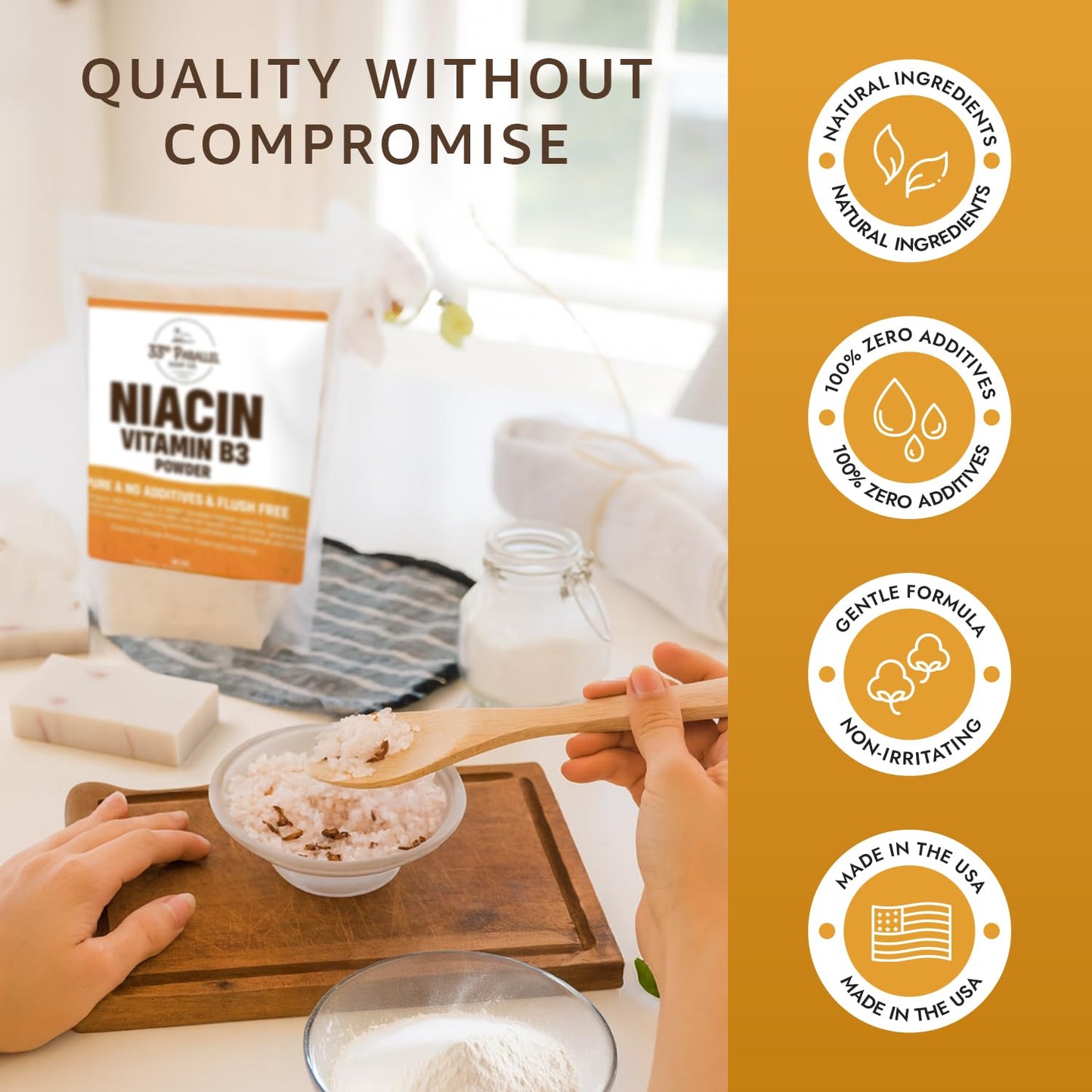 33RD PARALLEL SOAP CO. Niacin Vitamin B3 Powder, 16 Ounces