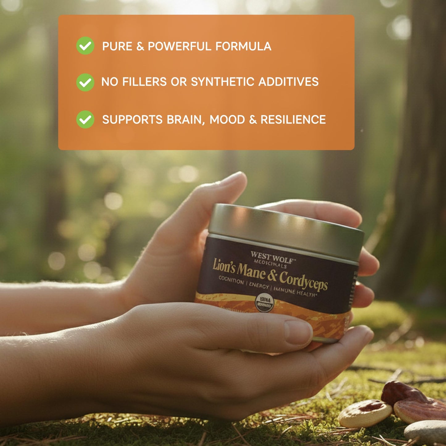 West Wolf Medicinals Lion's Mane & Cordyceps Mushroom Extract Capsules, 120 Capsules