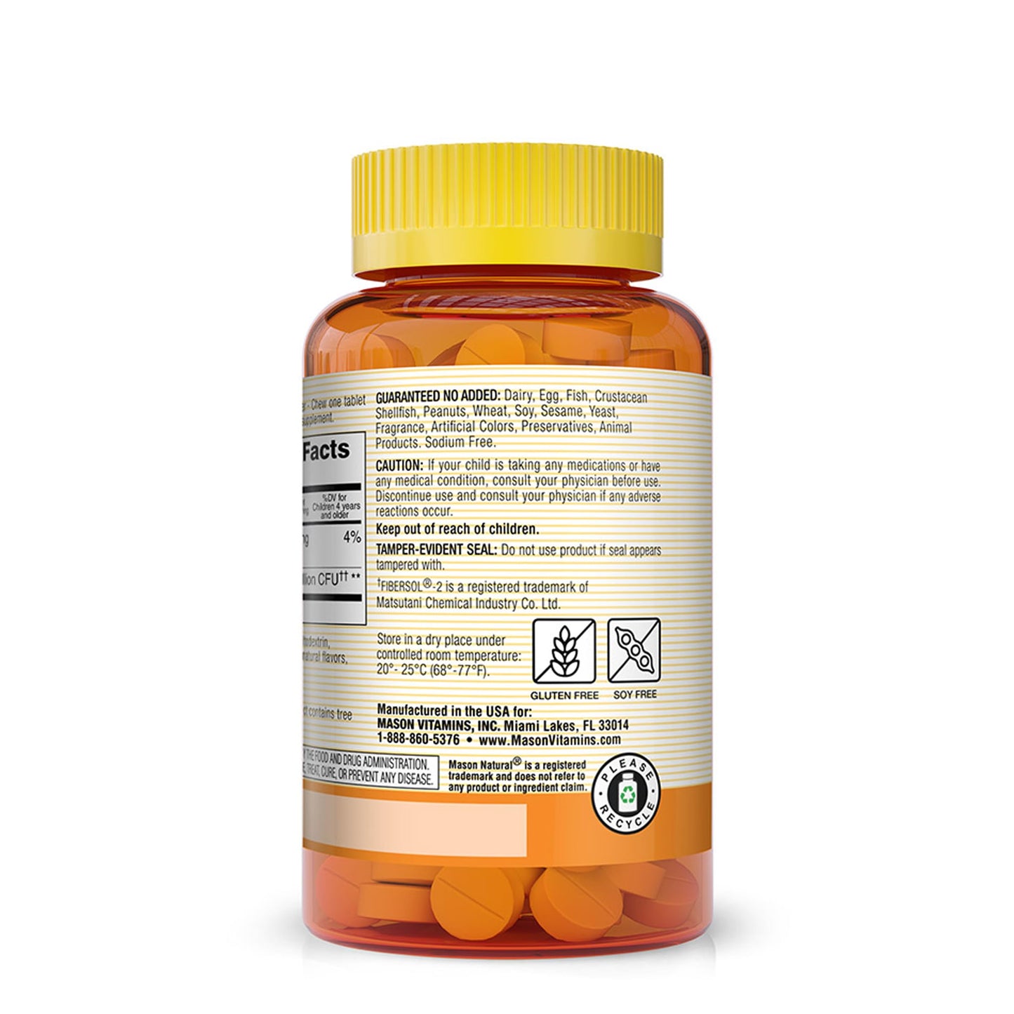 MASON NATURAL Healthy Kids Probiotic with Fiber - Healthy Digestive Function, Improved Gut Health Chewable 60 Count