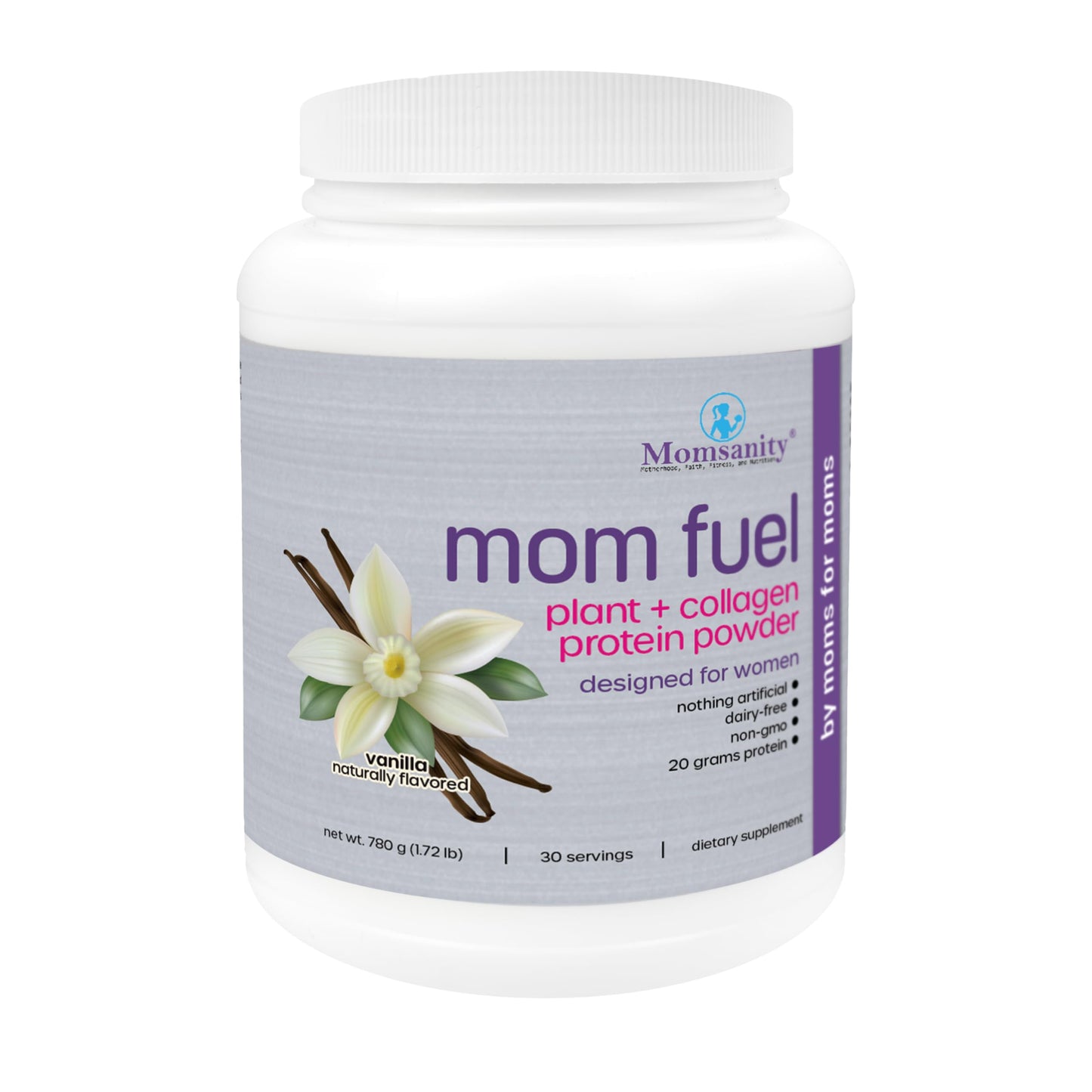 Momsanity Dairy-Free Meal Replacement Protein Powder for Women - Plant & Collagen Protein Blend, Vanilla, 30 Servings