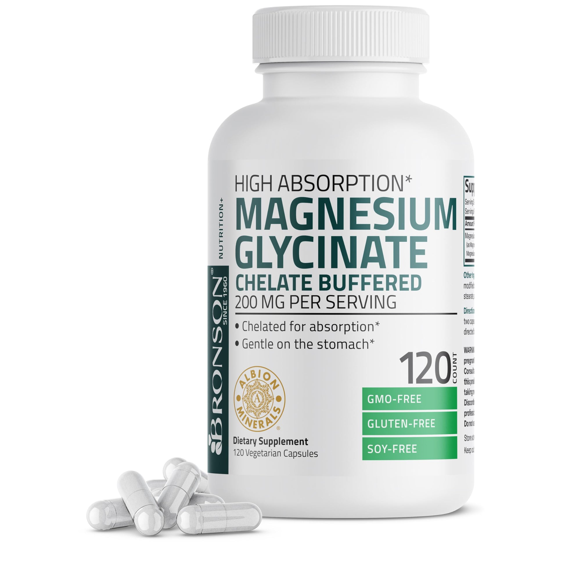 Bronson Magnesium Glycinate 200 mg Chelated High Absorption Capsules, 120 Count