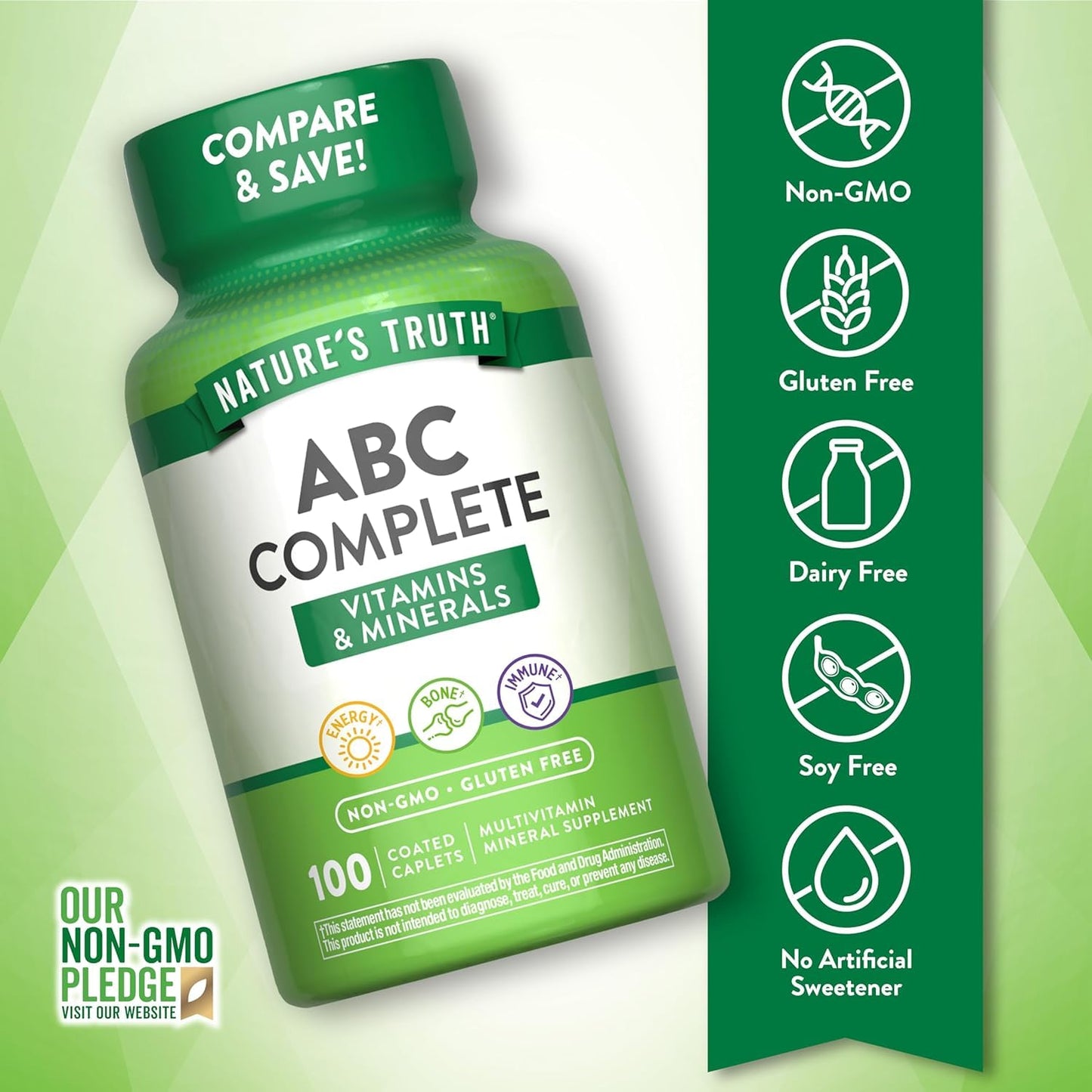 Nature's Truth ABC Complete Vitamins + Minerals Multivitamin Mineral Supplement 200 Caplets