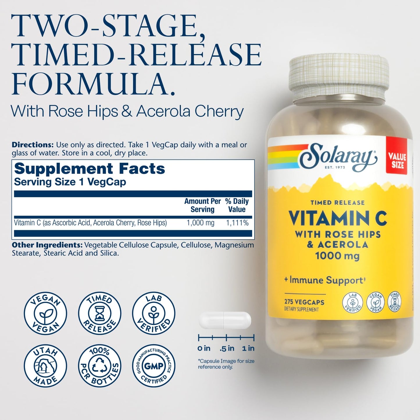 SOLARAY Vitamin C 1000 mg Time Release, 275 Capsules