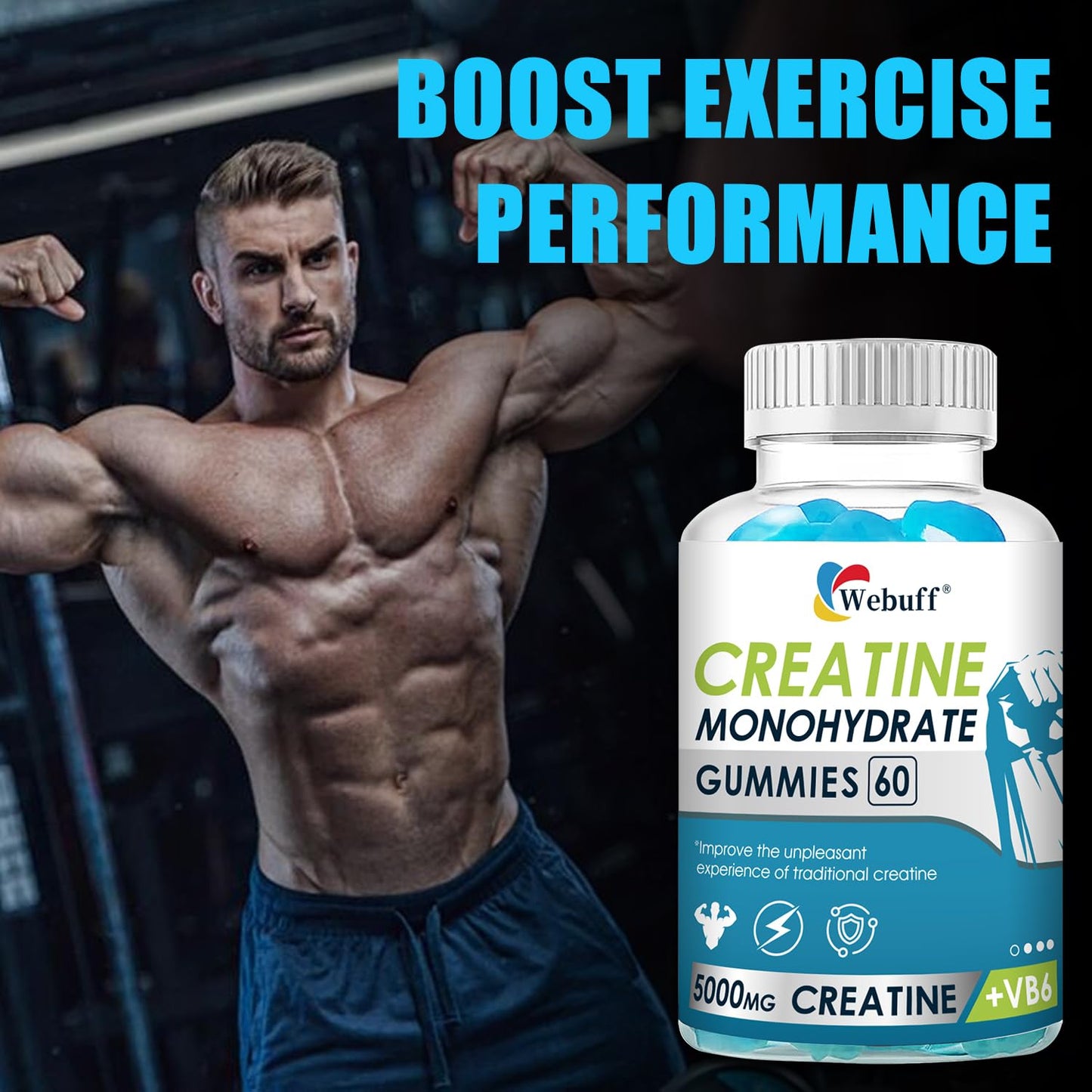 Webuff Creatine Gummies Monohydrate Complex 5000mg, 60 Gummies