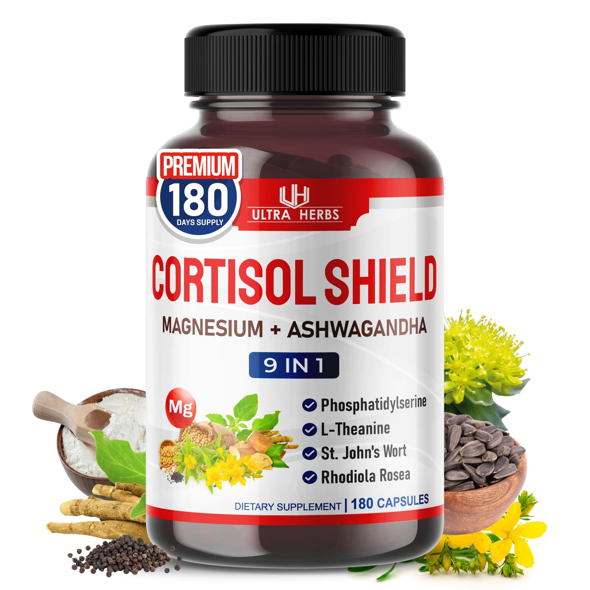 ULTRA HERBS CORTISOL Shield 9-in-1 Capsules, 180 Count