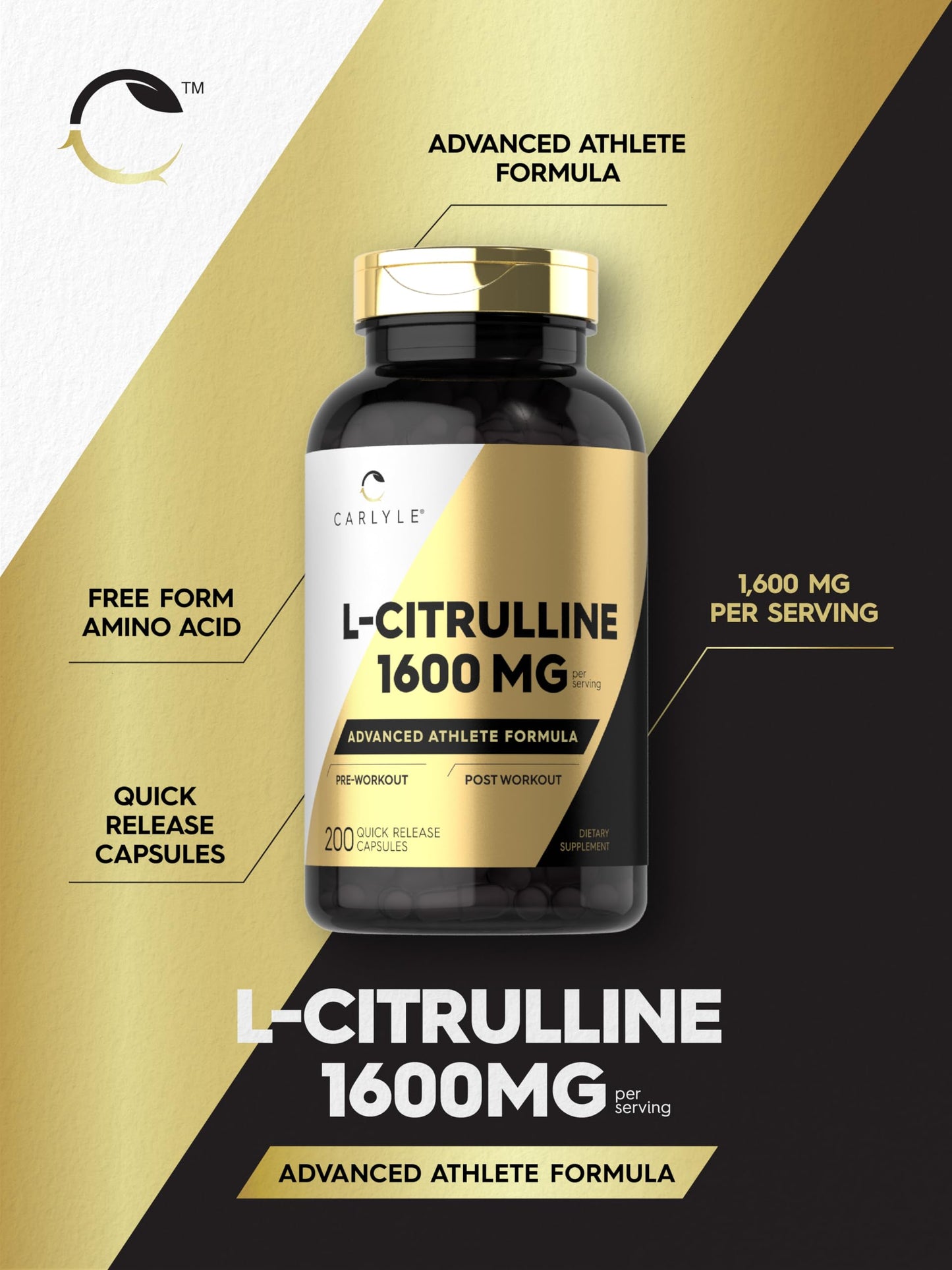 Carlyle L Citrulline 1600mg Capsules, 200 Count