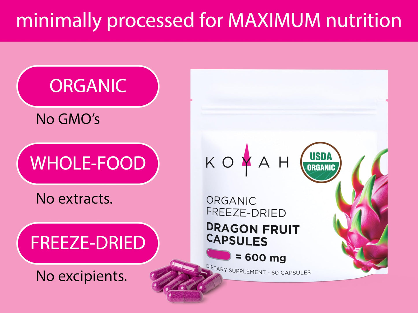 KOYAH Organic Dragon Fruit Capsule 60 Count
