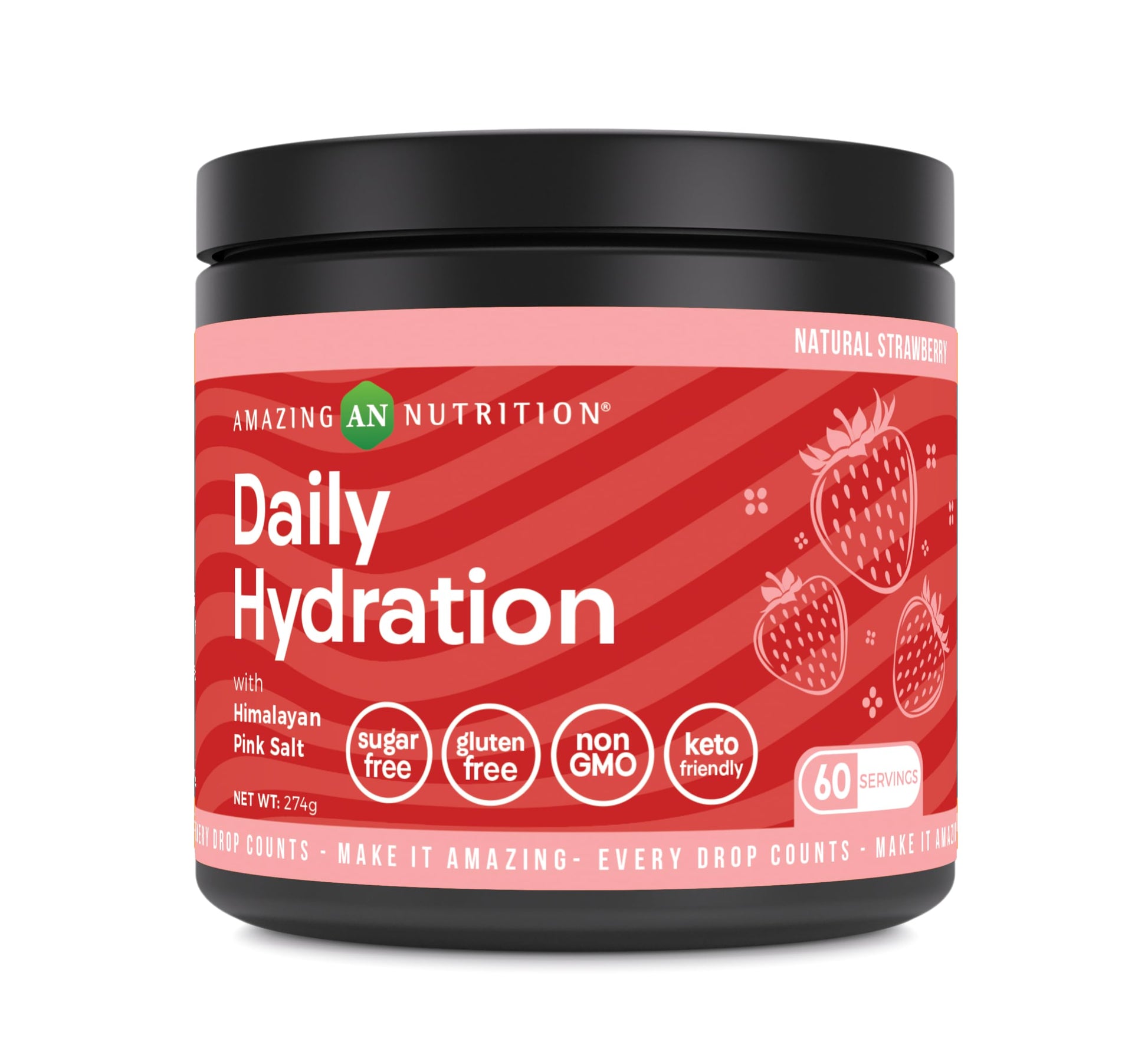 Amazing Nutrition Daily Hydration Electrolyte Powder 60 Servings Natural Strawberry