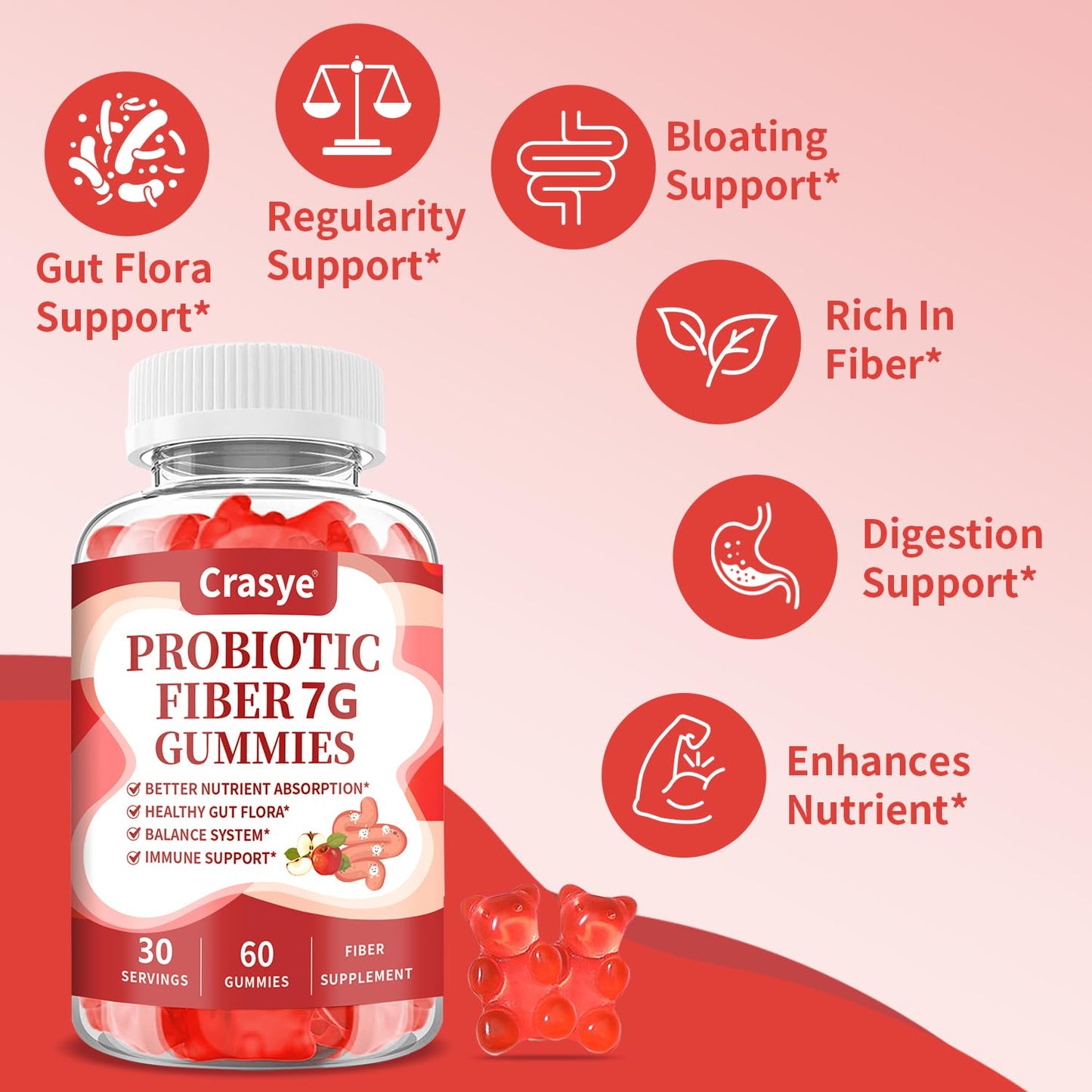 Crasye Fiber Gummies for Adults 60 Gummies