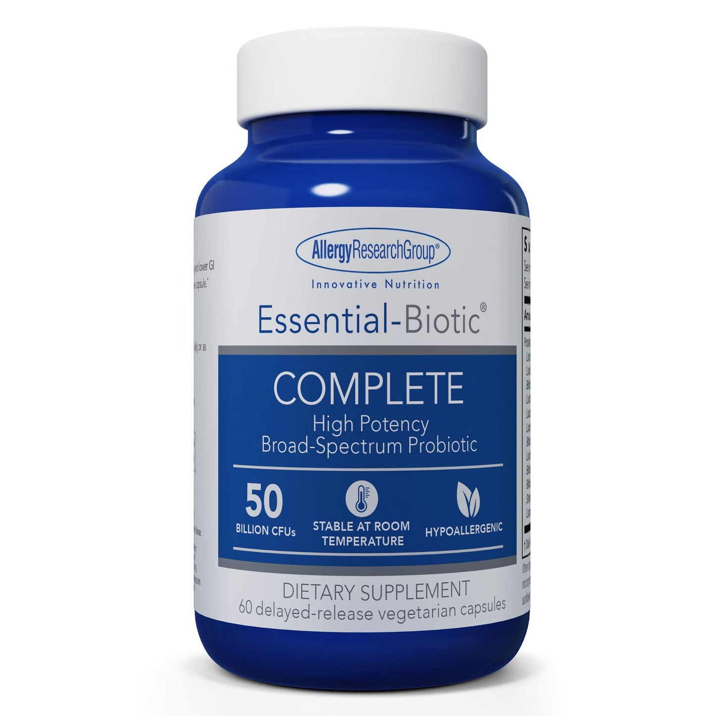 Allergy Research Group ARG Essential Biotic Complete - 50 Billion CFU Probiotic - Gut & Digestive Support - Delayed Release Capsules - Hypoallergenic - 60 Capsules