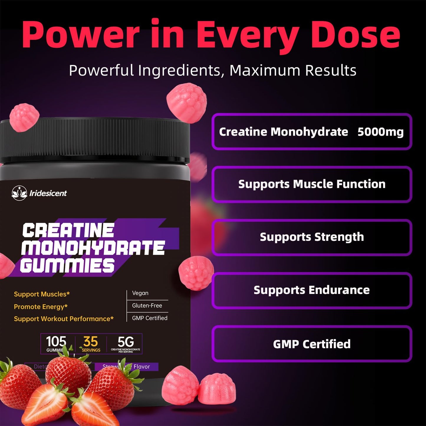 Iridesicent Creatine Monohydrate Gummies, 105 Count