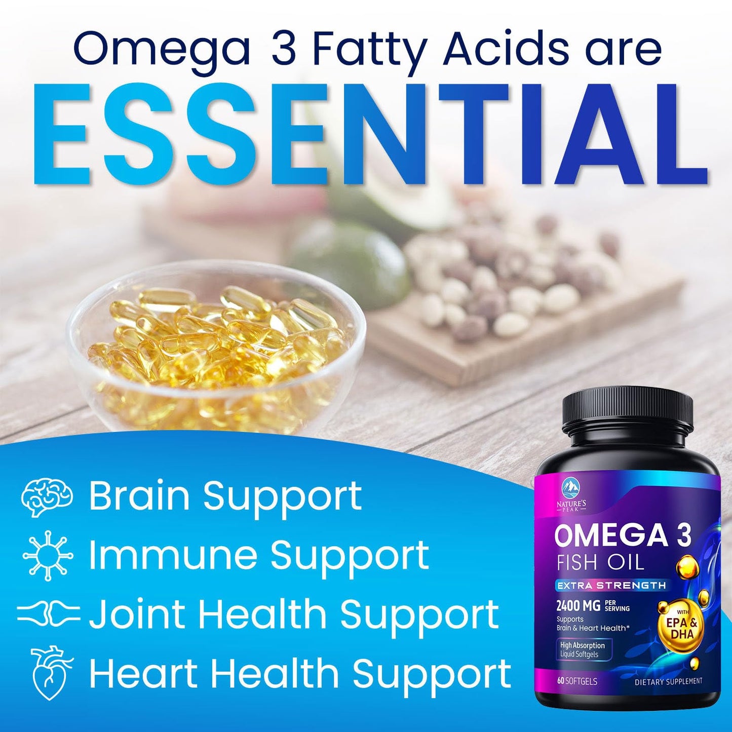 Nature's Peak Omega 3 Fish Oil Supplements Softgels 60