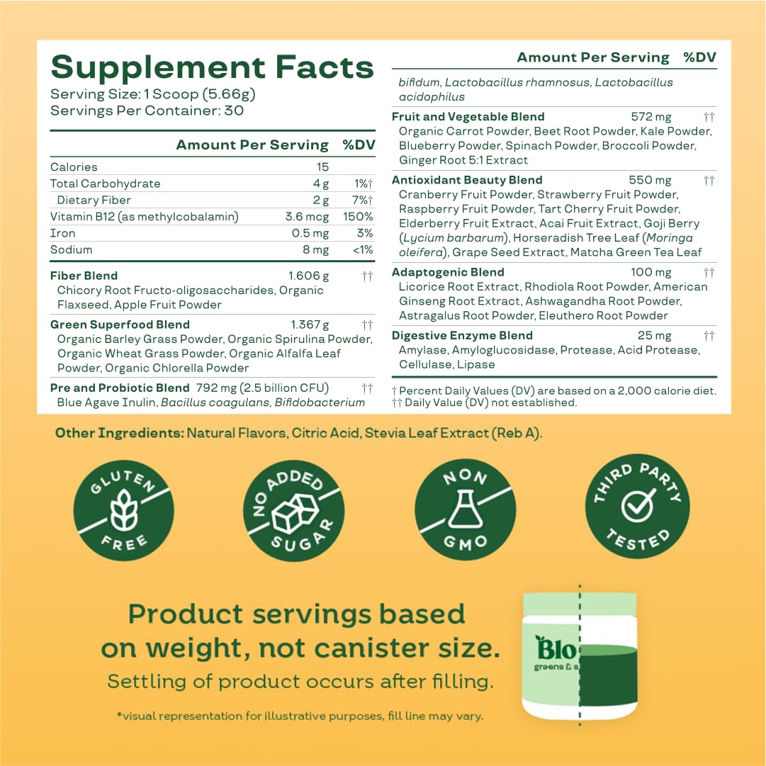 Bloom Nutrition Superfood Greens Powder, 30 Servings