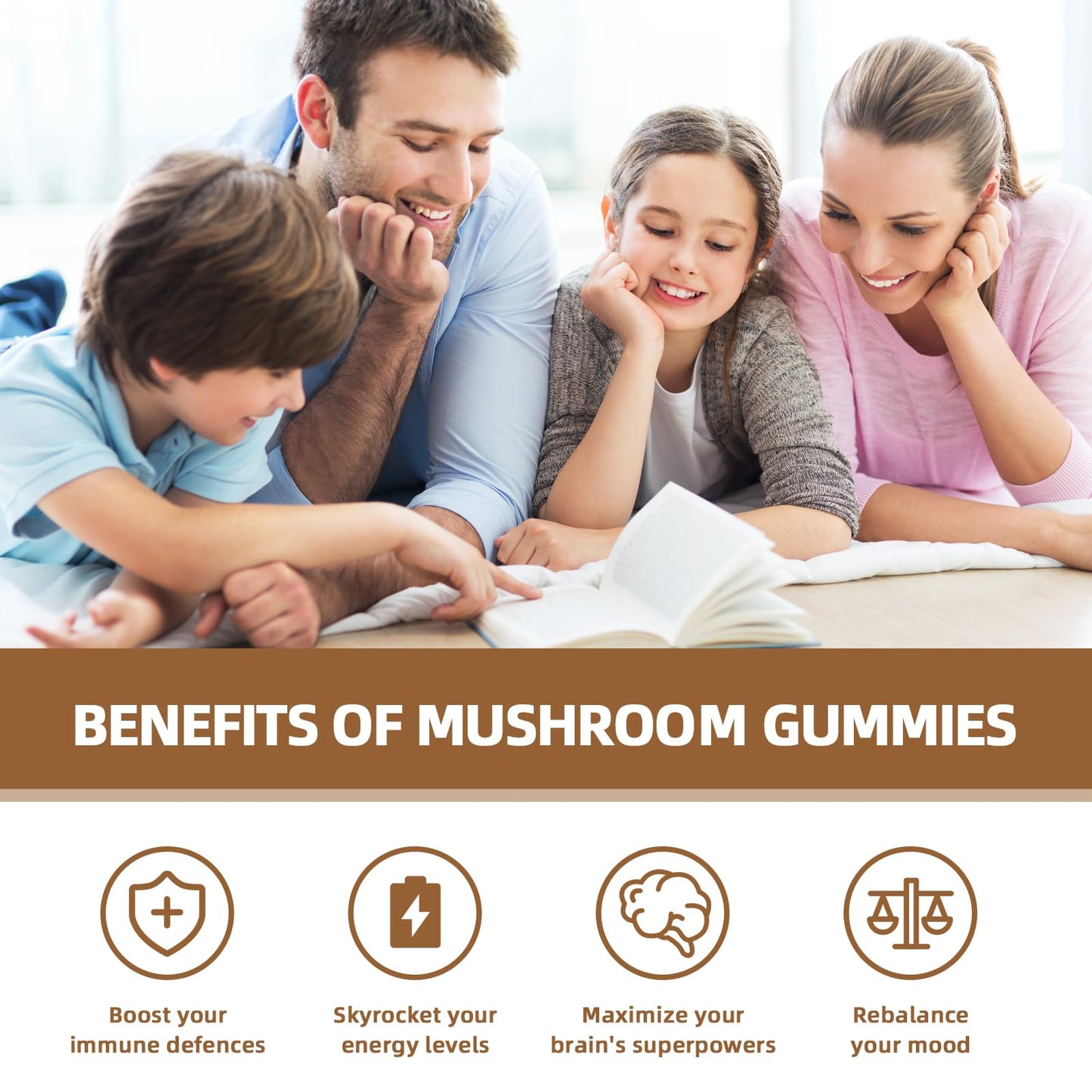 Wellcatcher Mushroom Gummies with Ashwagandha, Lion's Mane, Reishi & Cordyceps - Brain Support, 60 Gummies