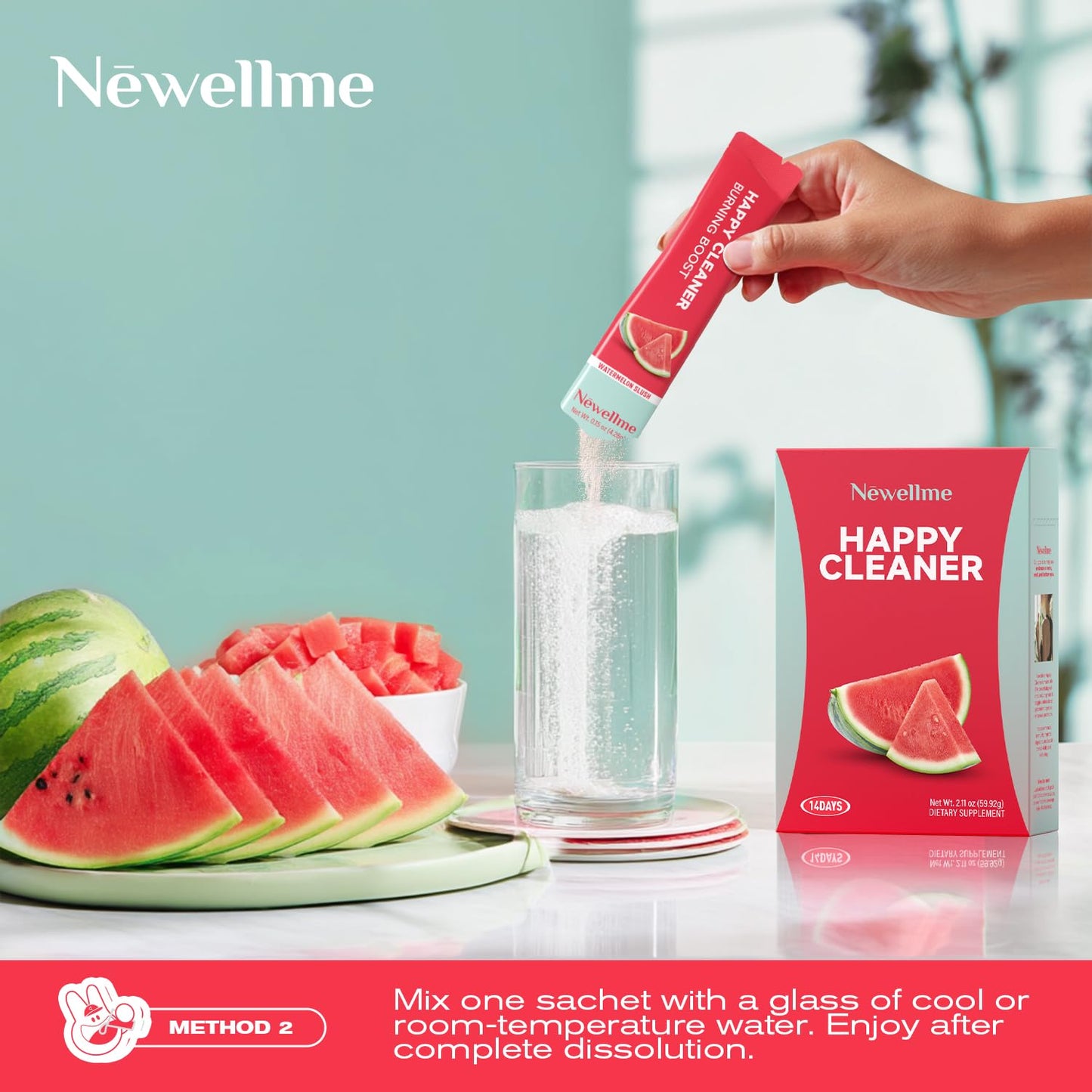 NEWELLME Watermelon Berry Probiotics Powder, 4.4 Ounce