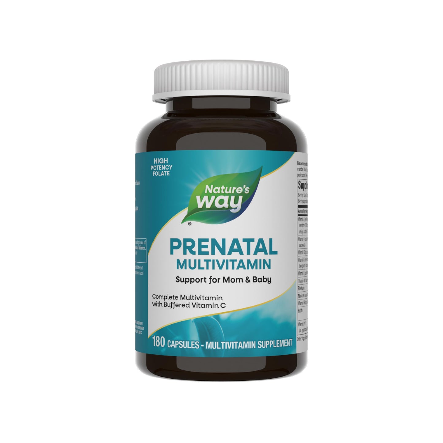 Nature's Way Prenatal Multivitamin with Folate for Healthy Brain and Spinal Development, Buffered Vitamin C, B-Vitamins, 180 Capsules