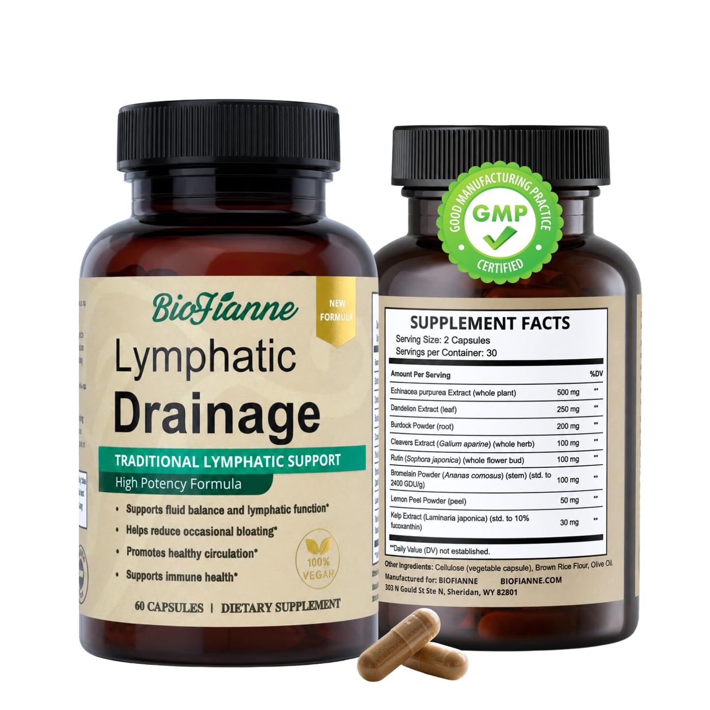 BioFianne Lymphatic Drainage Supplement Capsules, 60 Count