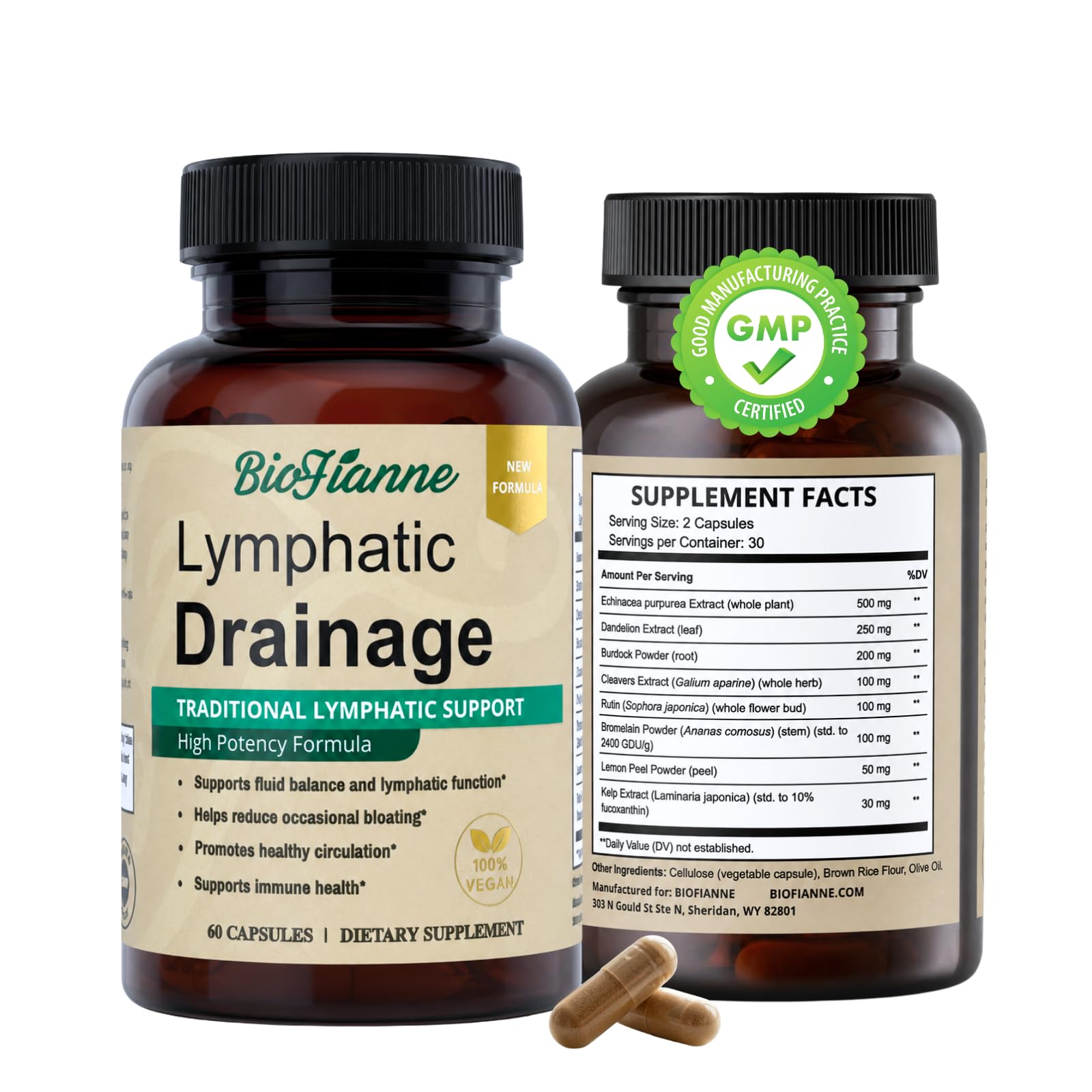 BioFianne Lymphatic Drainage Supplement Capsules, 60 Count