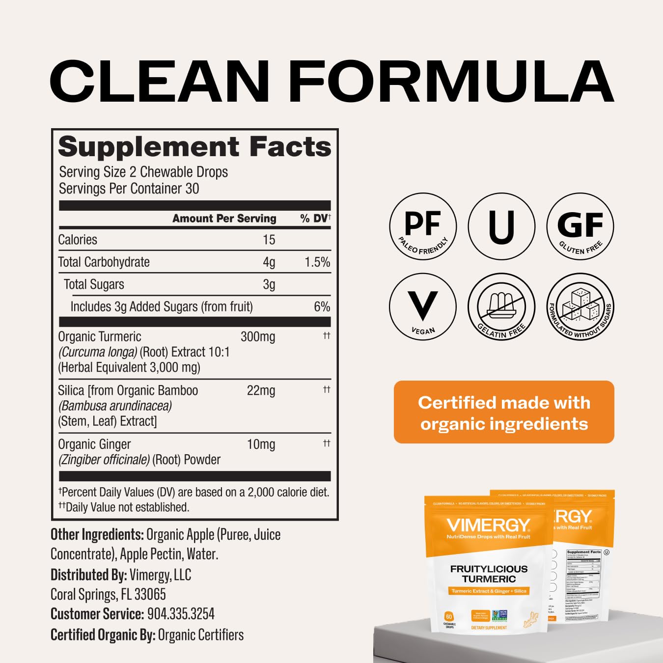 Vimergy NutriDense Fruitylicious Turmeric + Ginger Chewables Gummy 60 Count