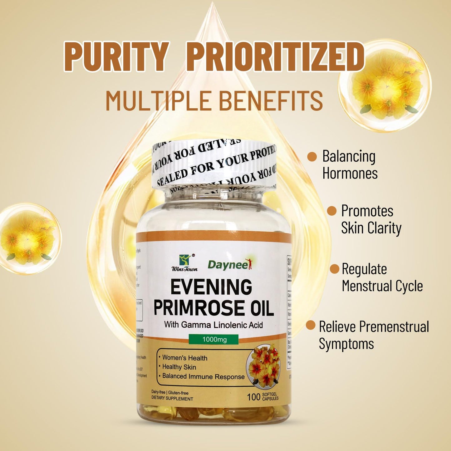 Wins Town Evening Primrose Oil Softgels 1000mg, 100 Count