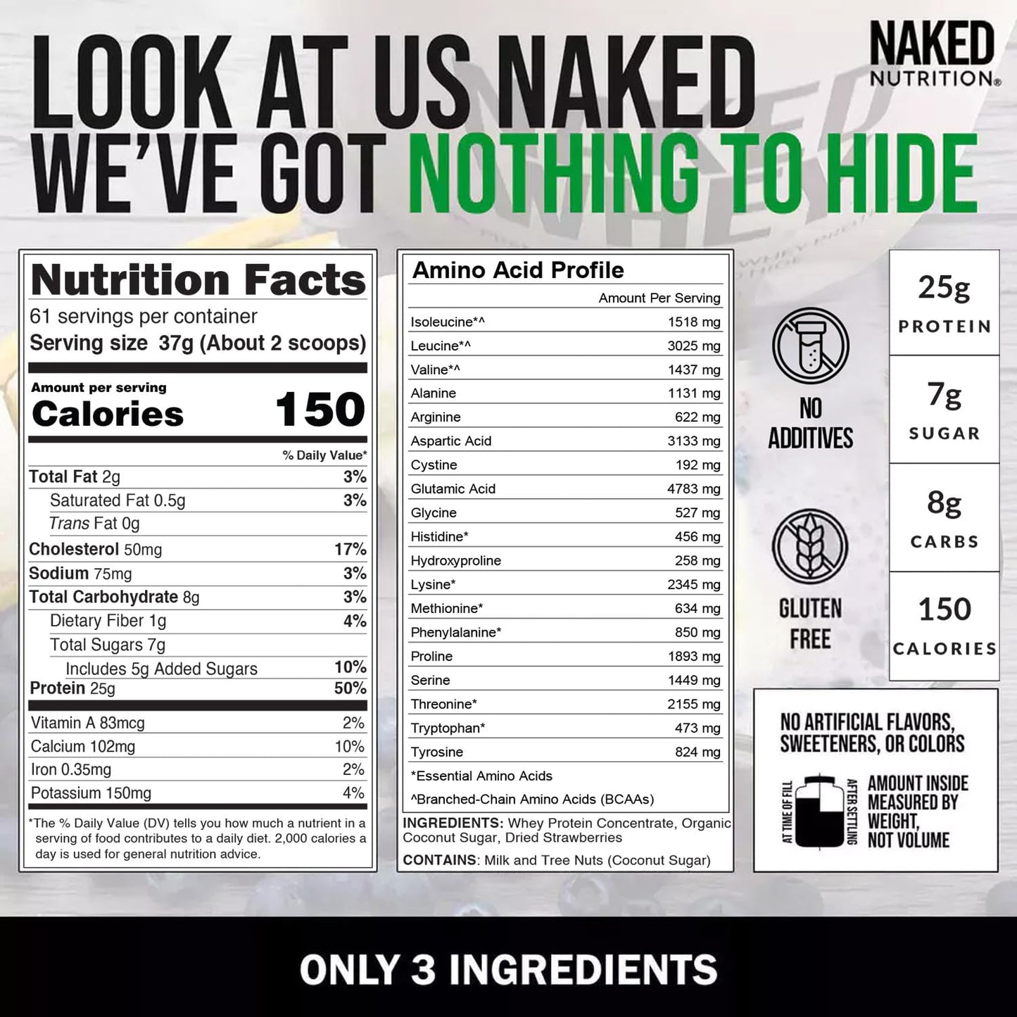 NAKED Strawberry Whey Protein Powder, 5 lb, 80 Servings