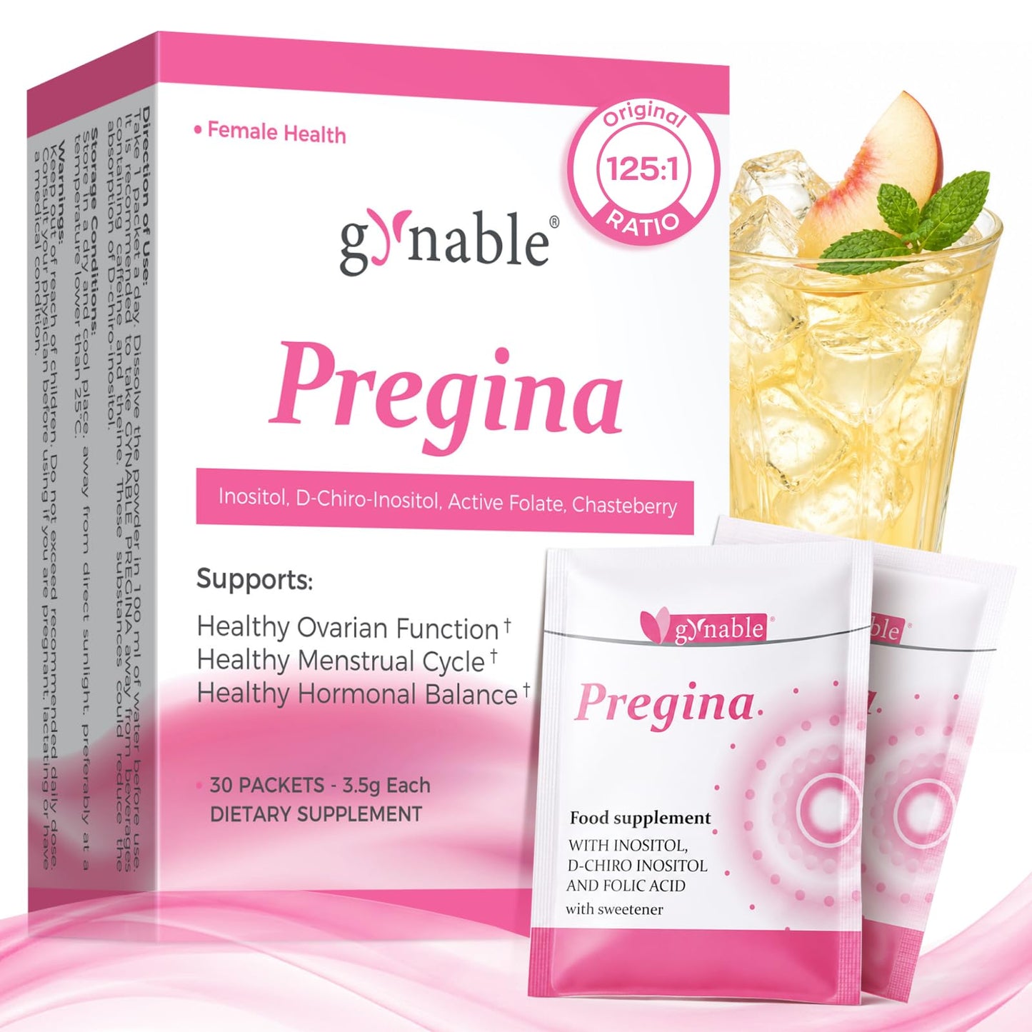 Vevoec Gynable Pregina Myo-Inositol & D-Chiro Inositol for Women Powder, 30 Servings