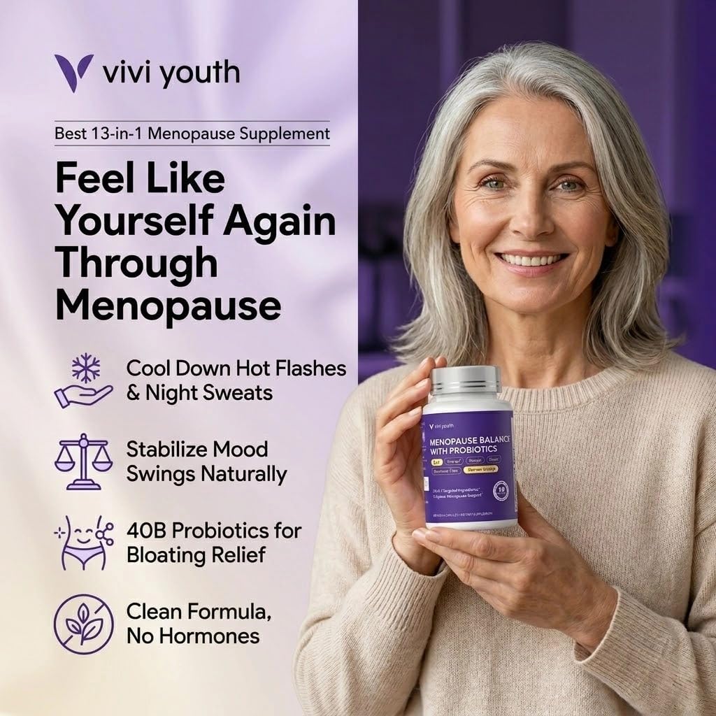 VIVI Youth Menopause Supplements for Women & Black Cohosh Hormone-Free, 60 Capsules