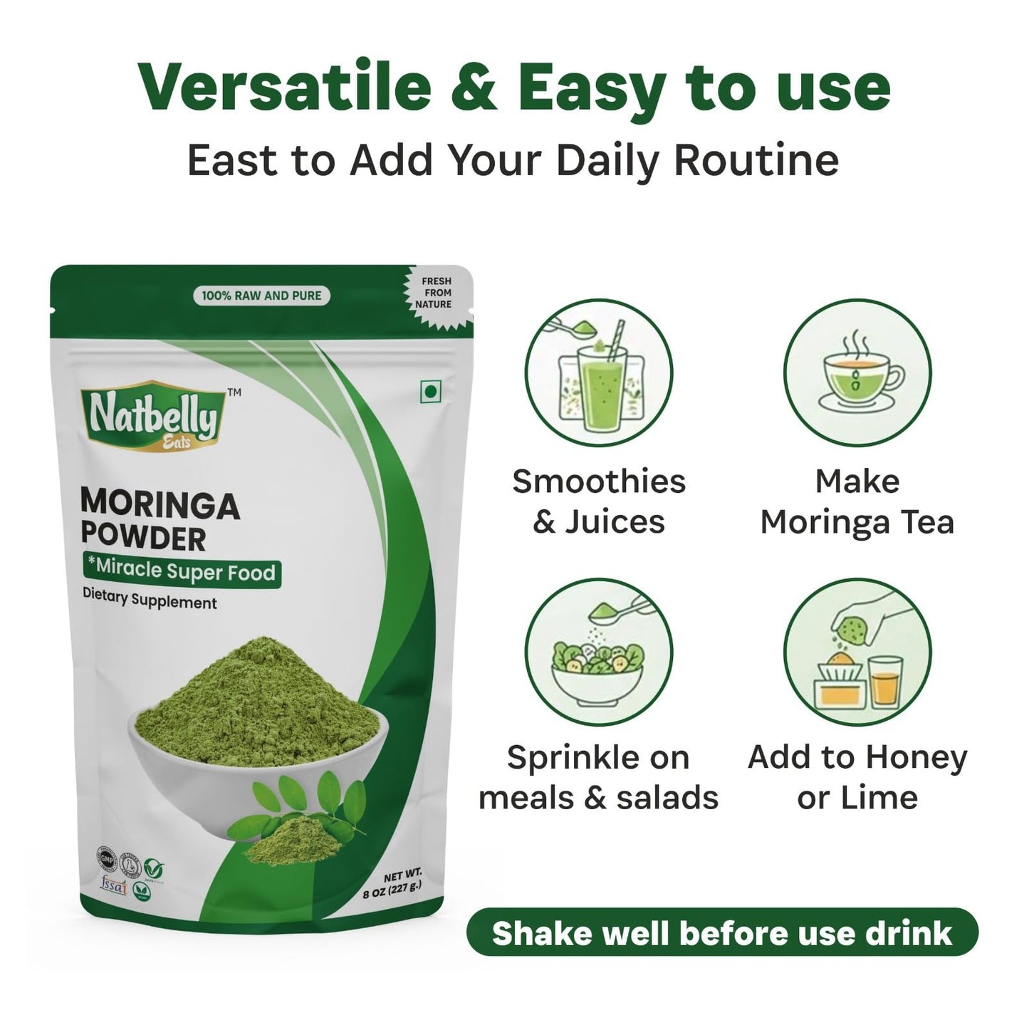 NATBELLY EATS Moringa Leaf Powder, Powder, 8 oz