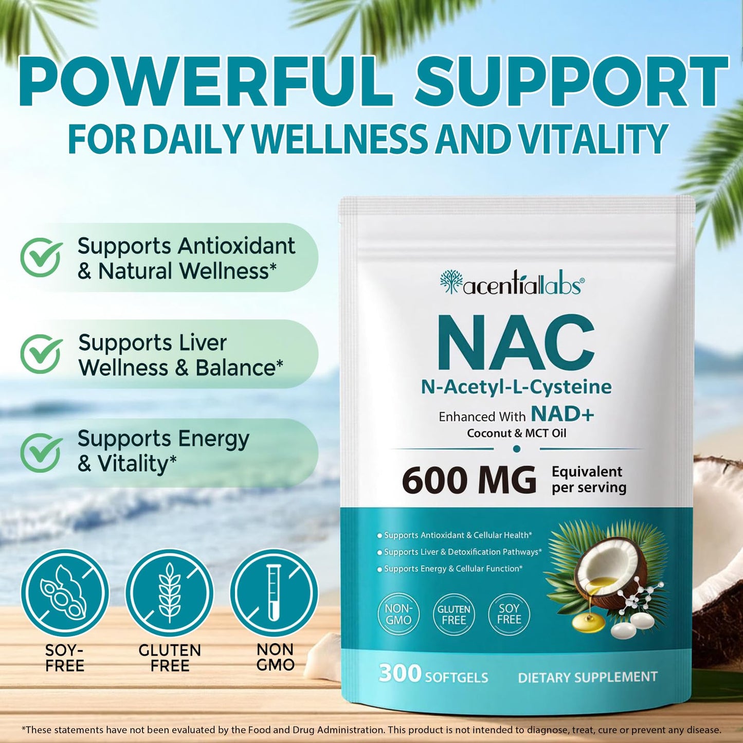 KPNEMA N-Acetyl Cysteine (NAC) 600mg Softgels, 300 Count
