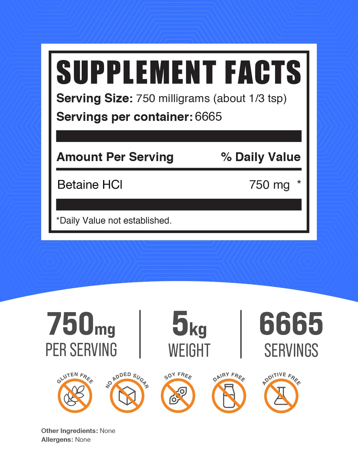 BulkSupplements Betaine HCl Powder, 750 mg