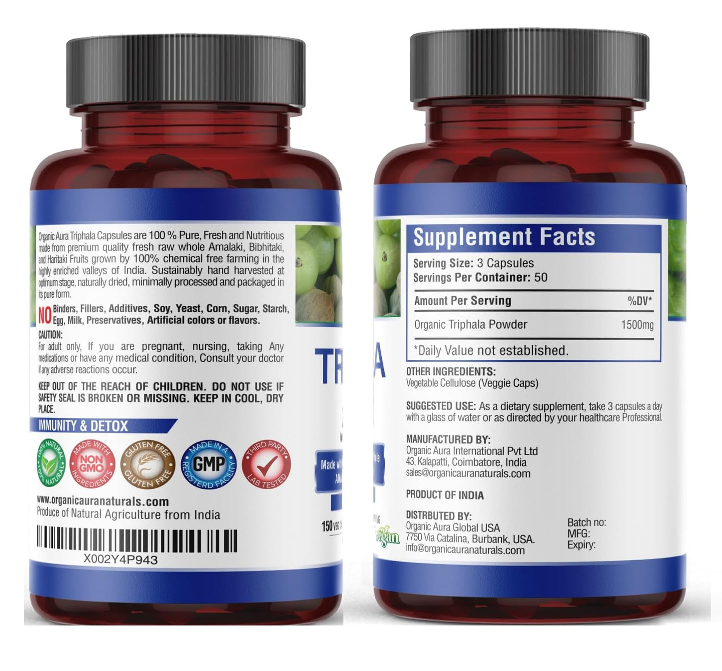 Organic Aura International Triphala 120 Capsules