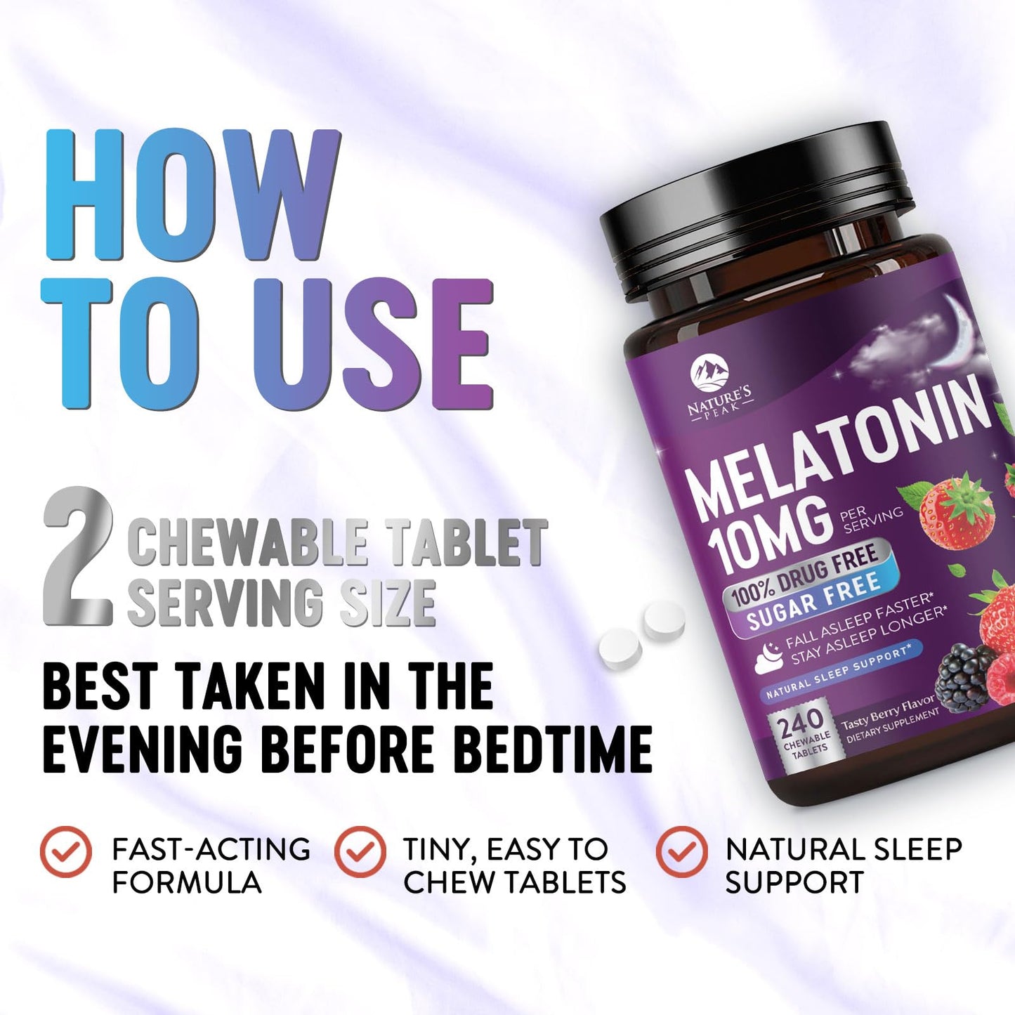 Nature's Peak Melatonin Sleep Support Supplements Tablet, 240 Tablets