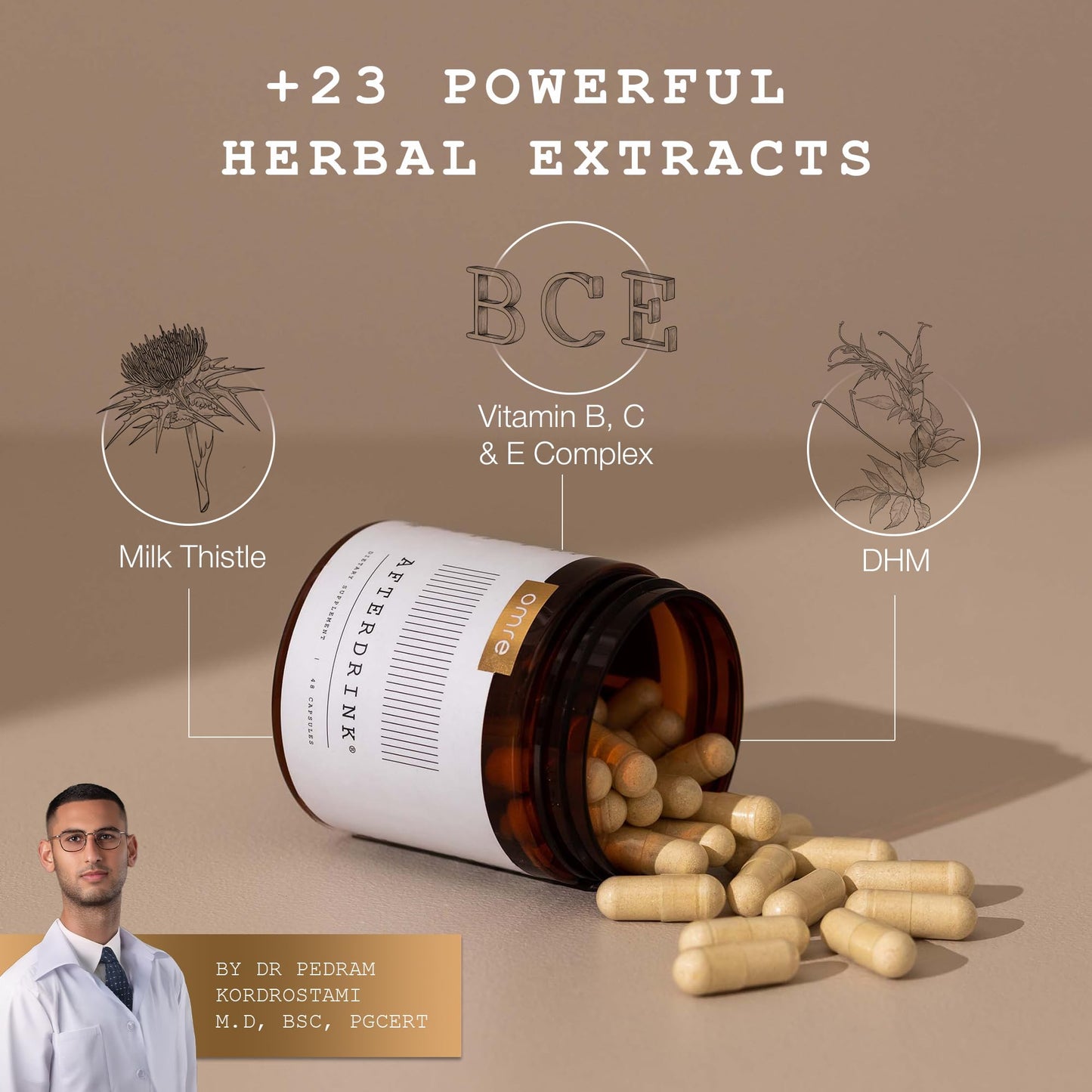 AFTERDRINK AfterDrink Restore Pills with Milk Thistle, DHM, Vitamin B, Ginger & Herbal Extracts - Pre & Post Drinking Supplement with Liver Support for Better Mornings - Made in USA 48 Capsules